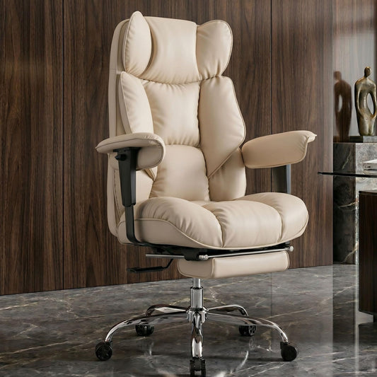 Efomao Big and Tall Office Chair 400lbs - Heavy Duty Reclining Desk Chair with Footrest, Spacious High Back PU Leather Executive Chair, Double-Layer Spring Support, Dark Beige