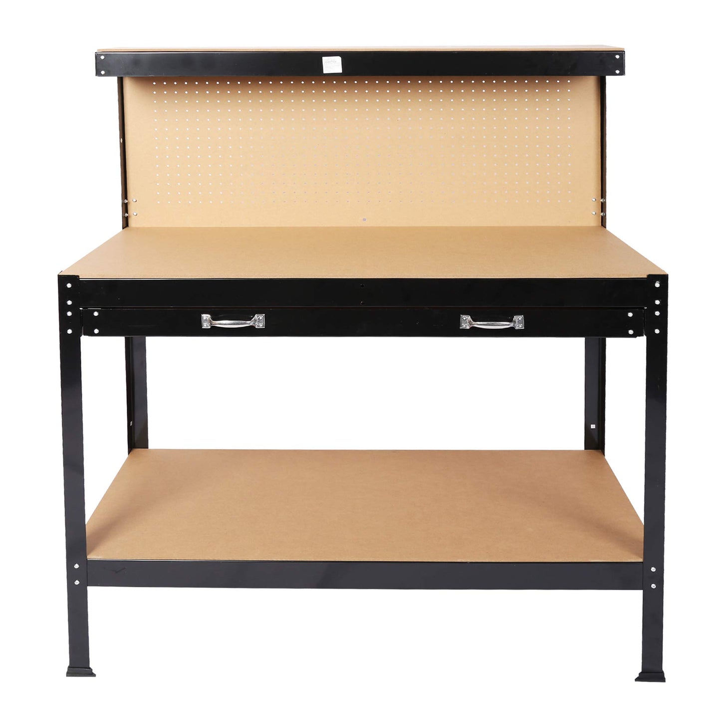 63" Heavy-Duty Steel Workbench - Industrial-Grade Garage Work Station Featuring a pegboard, Storage Drawer & Bottom Shelf.(63"x24"x36") Supports up to 300 lbs.