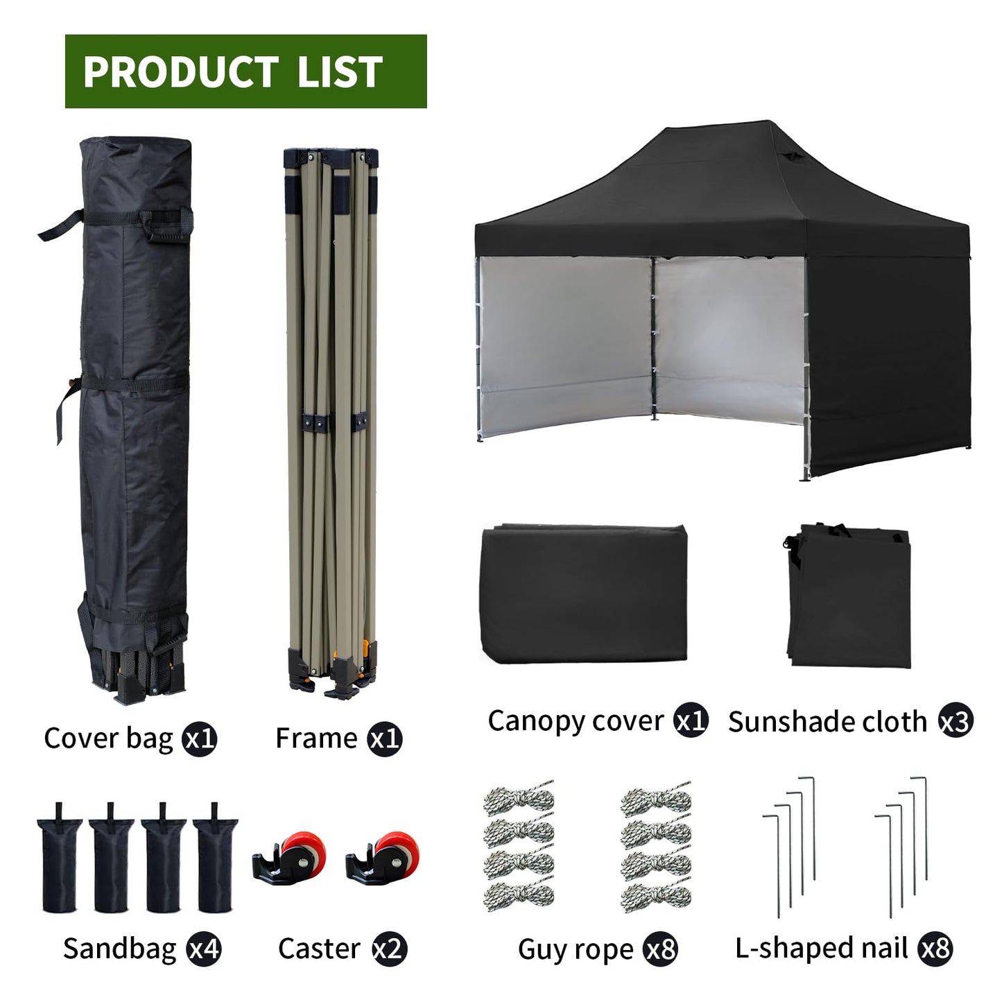 10x15 Heavy Duty Pop Up Canopy Tent, Outdoor Commercial Easy Up Canopy Outdoor Party Tents with 3 Removable sidewalls and Wheeled Bag for Events, Parties, Weddings(Black)