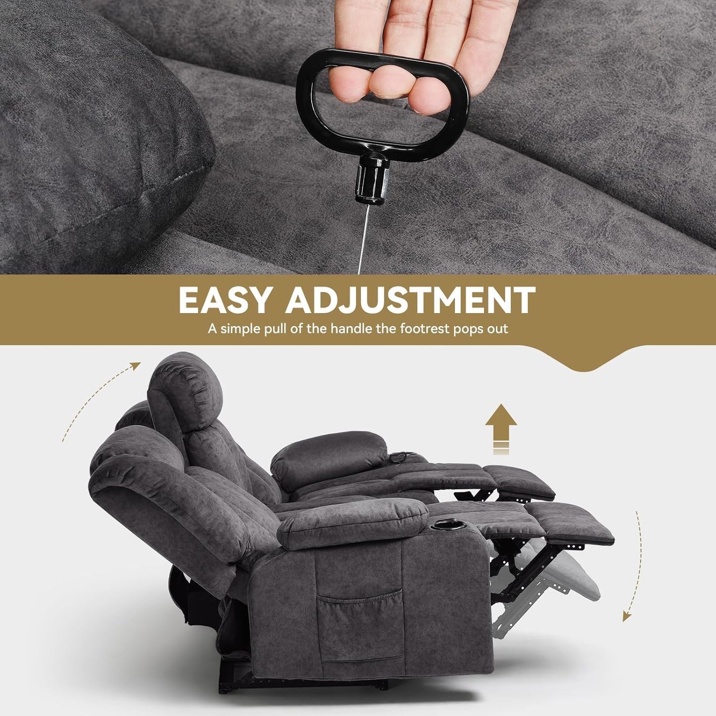 COMHOMA Manual Recliner Chair Set，Fabric Reclining Sofa Chair with Cup Holders, Upholstered Recliner with Side Pockets Suitable for Living Room Furniture (3)
