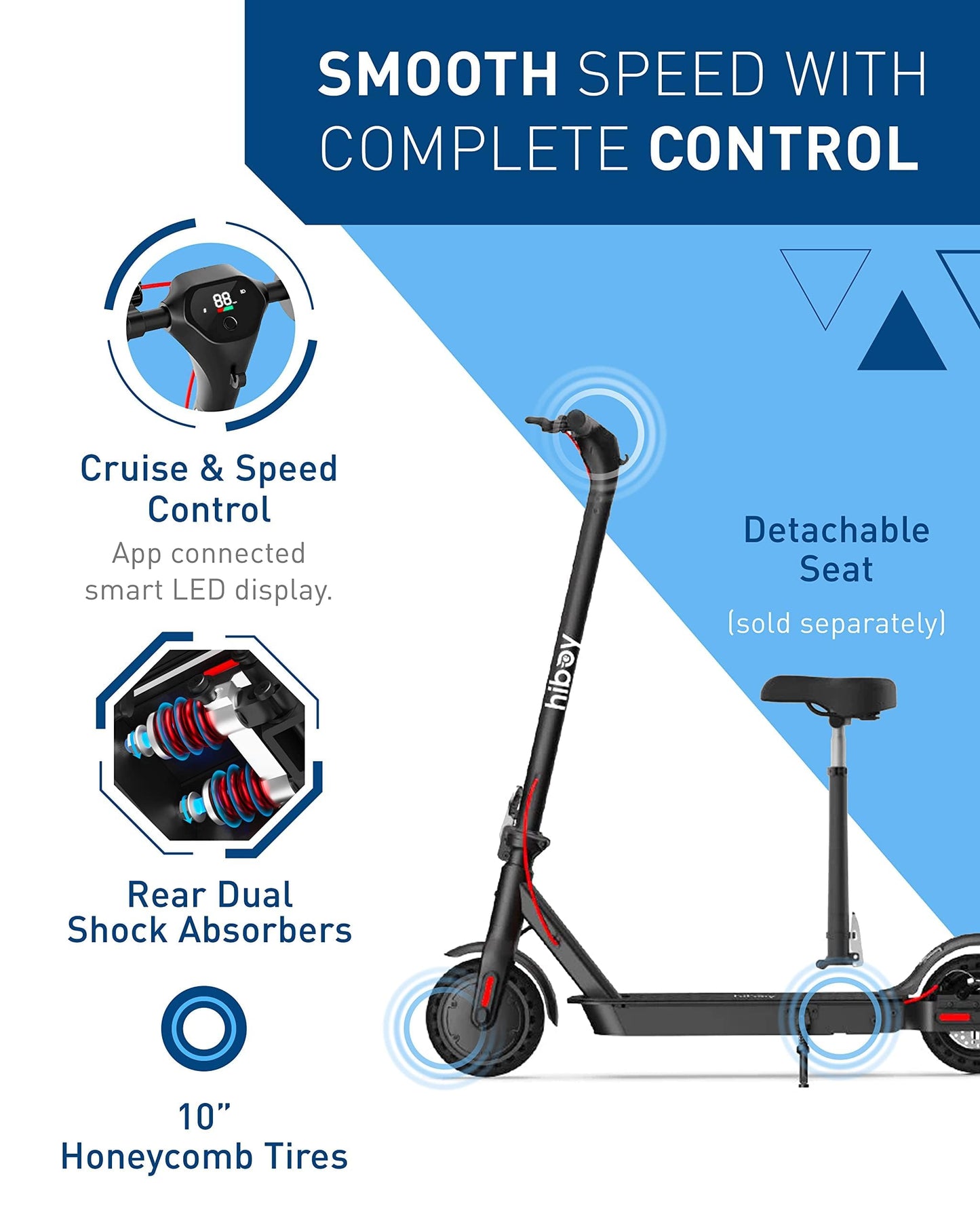 Hiboy Electric Scooter, 500W Motor (Max 750W), 10" Honeycomb Tires, 25 Miles Long Range 19 MPH Foldable Commuti Electric Scooter Adults with Hiboy APP