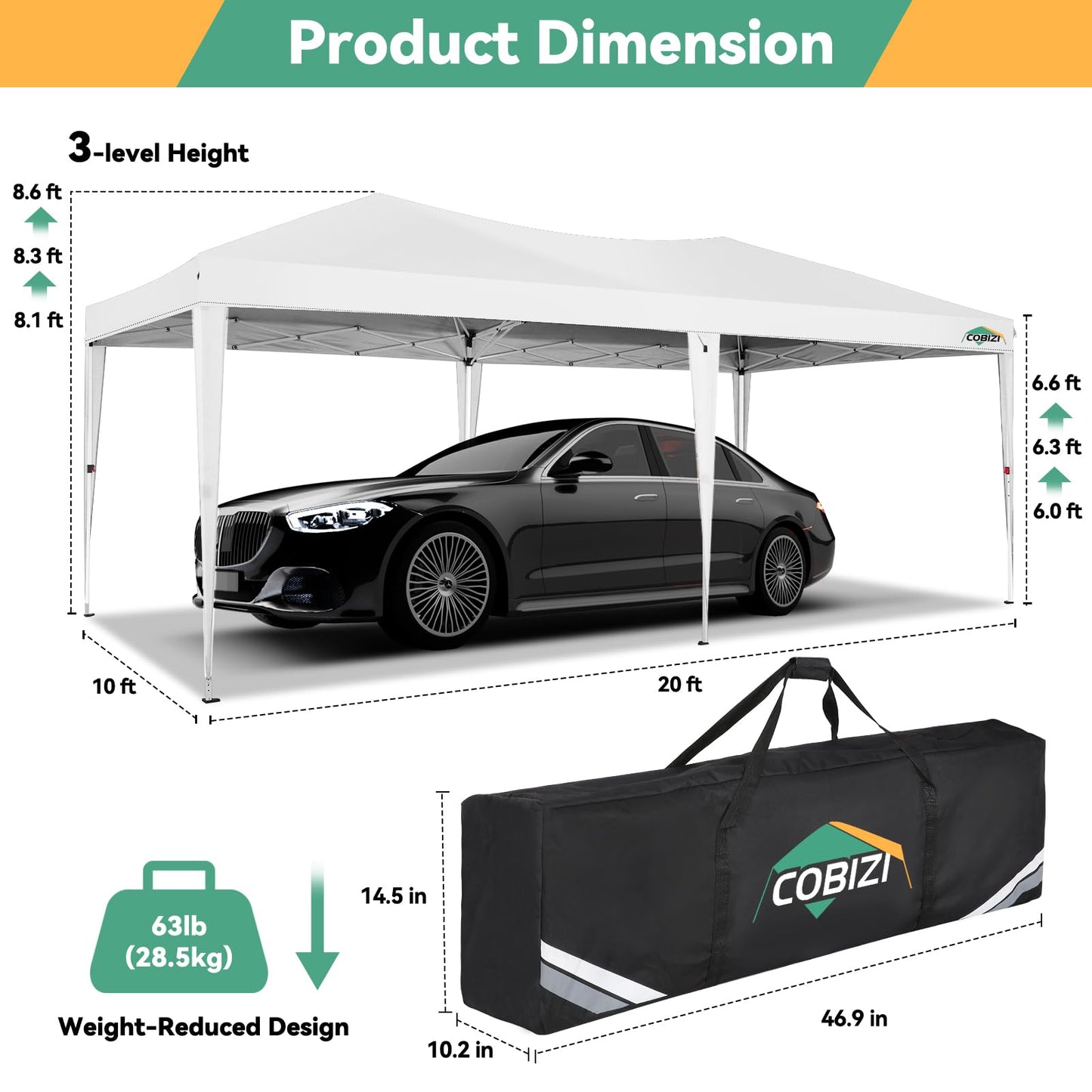 COBIZI 10x20 FT Pop up Canopy Tent with Sidewalls, Party Tents for Parties, Carpas para Fiestas, Easy Set Large Outdoor Popup Patio Gazebo for Backyard,Weddings,Vendor,Commercial Event,White (Upgrade)
