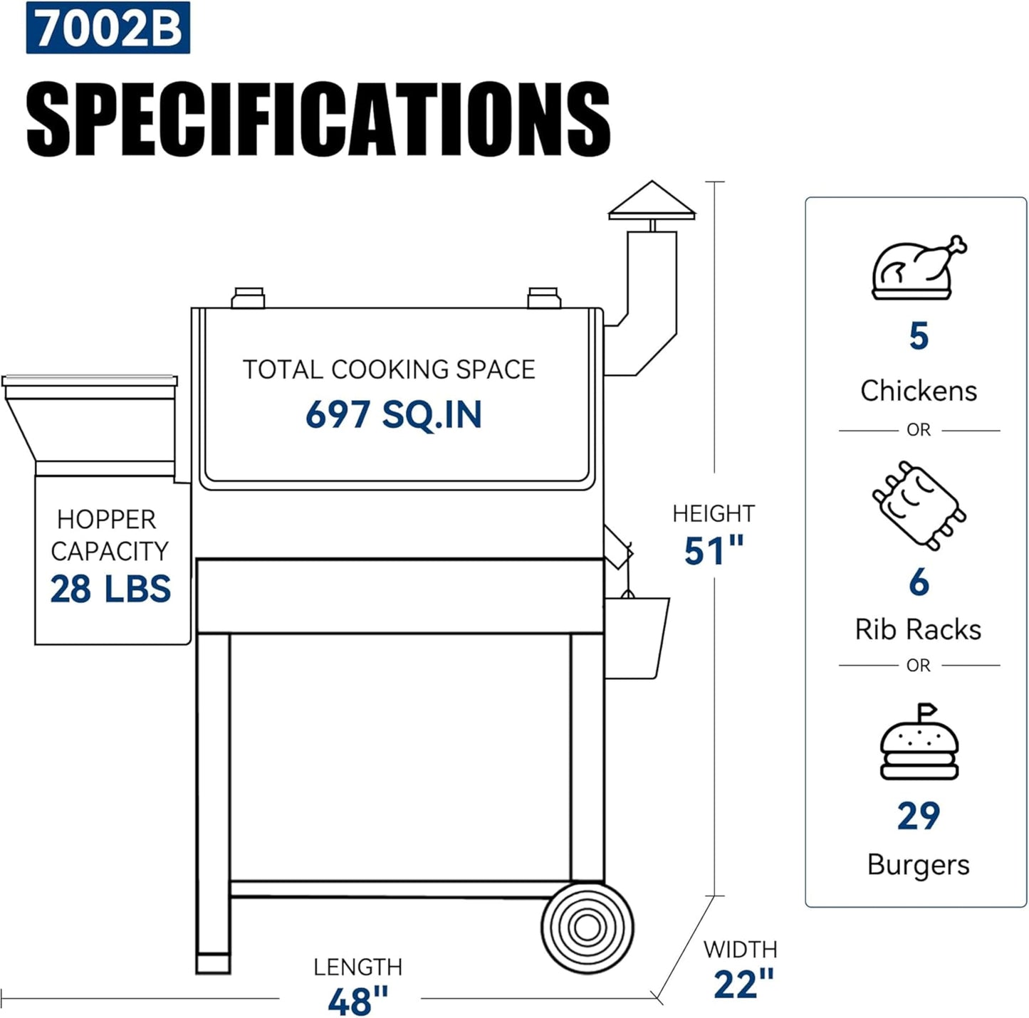 Z GRILLS 2026 Upgrade 8-in-1 BBQ Pellet Grill & Smoker, 697 sq in Cooking Area, PID Auto Temperature Control, 28 lbs Hopper Capacity, Outdoor Grill, Black (Grill Cover Included)
