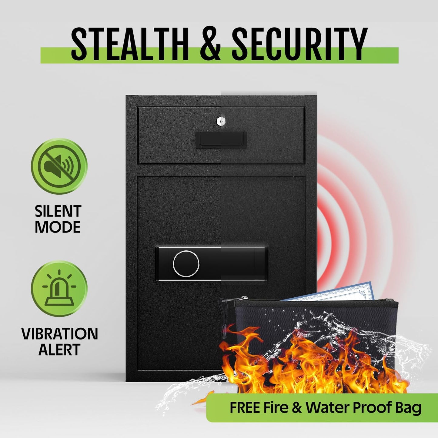 KAER 5.1 Cuft Money Safe for Home Drawer Safe Box with Mechanical Lock for Daily Cash & Keys Felt-Lined with Adjustable Shelf, Silent ＆Alarm, Fireproof Waterproof Bag, 49.2 lbs Caja Fuerte para Dinero