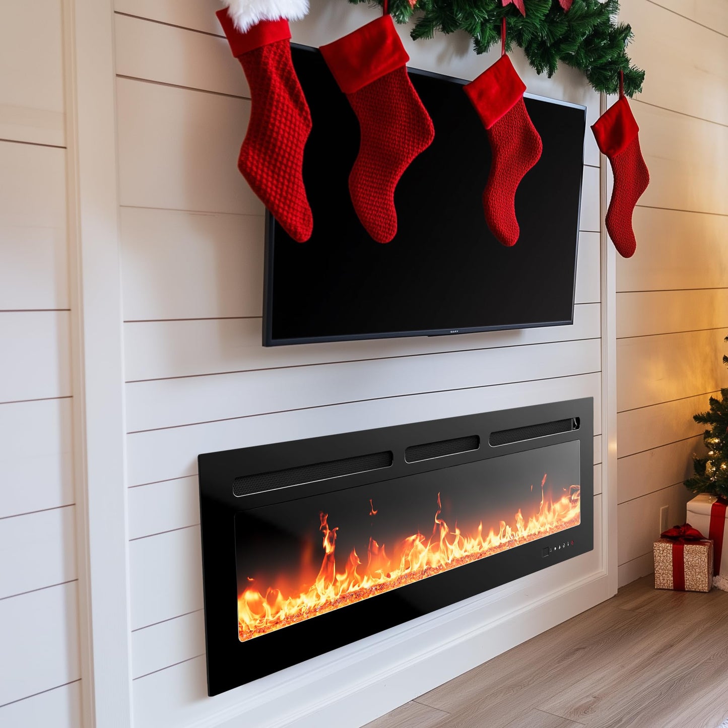 Silonn 50″Smart Electric Fireplace Heater with App & Remote Control, 4777 BTU Heat Output, Ultra-Slim Wall-Mounted or Recessed Electric Fireplace Inserts with Timer, 20 Flame Colors,WiFi Enabled