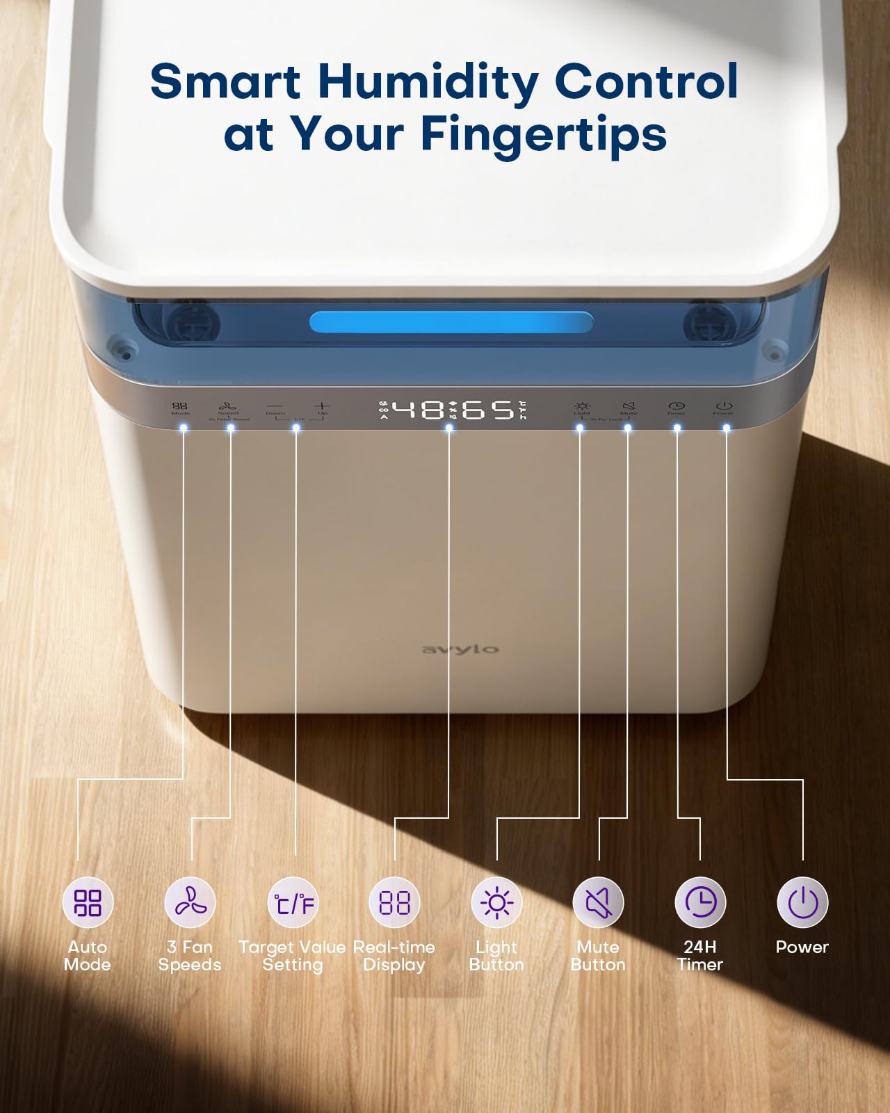 avylo Dehumidifier for Basement with Pump and Drain Hose, 90 Pint/D, White, 2.11 Gallon Top-Mounted Water Tank, 5000 Sq.Ft Dehumidifiers for Home with 41dB, Auto Defrost
