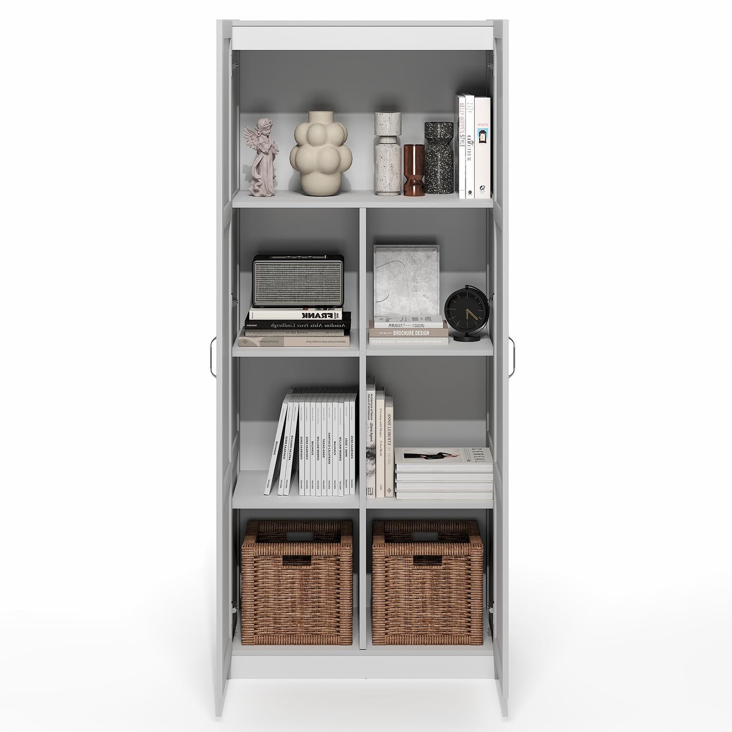 Furinno Robin 4-Tier White Storage Cabinet, 30-Inch Pantry Cabinet with Adjustable Shelves & 2 Shaker-Doors, Kitchen Cabinet, Organization and Storage, for Pantry, Home Office, Plain White