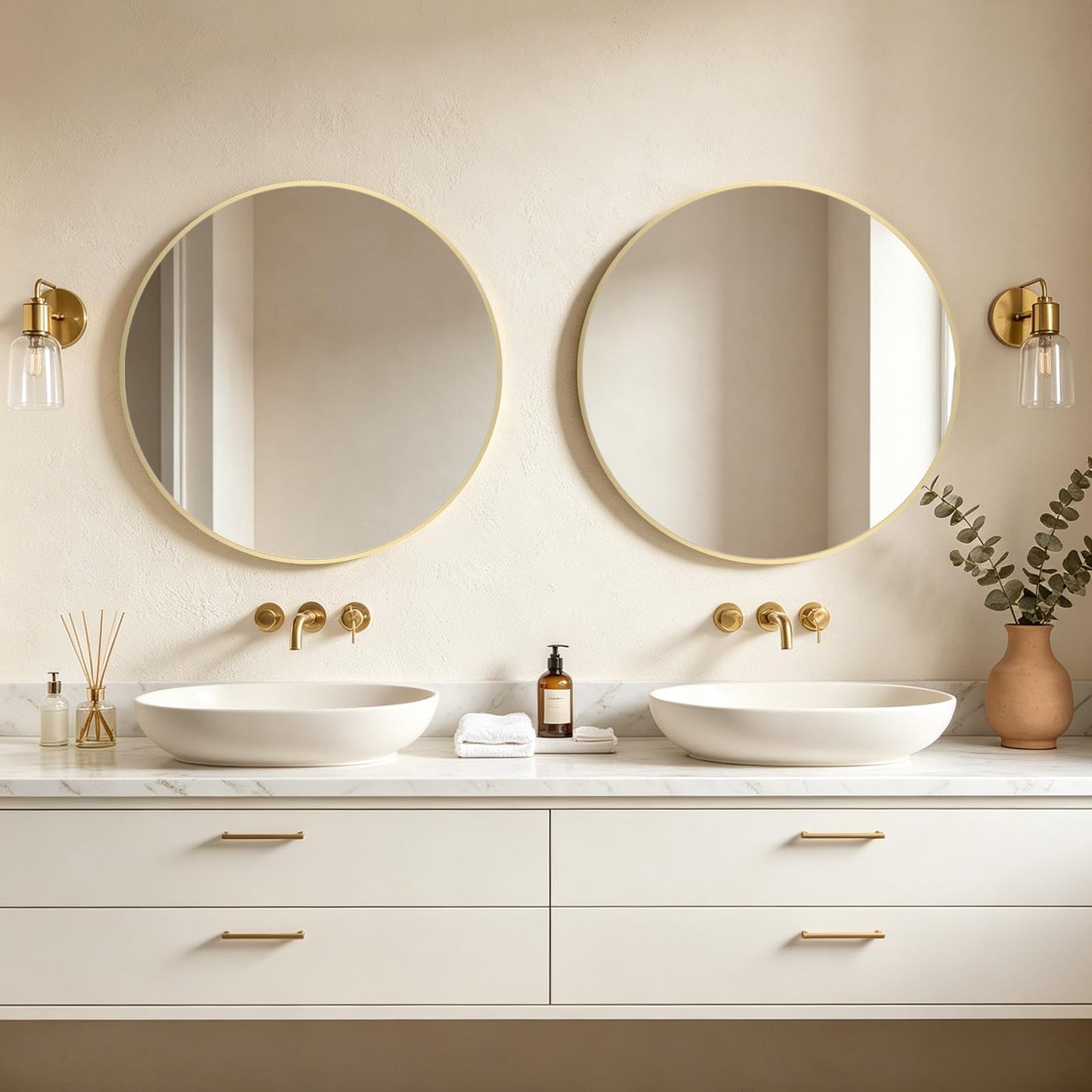 WallBeyond Bathroom Medicine Cabinet with Mirror, 28 Inch Gold Round Mirror Medicine Mabinet Wall Mounted with Aluminum Alloy Metal Framed, Surface Mount Medicine Cabinet with Storage
