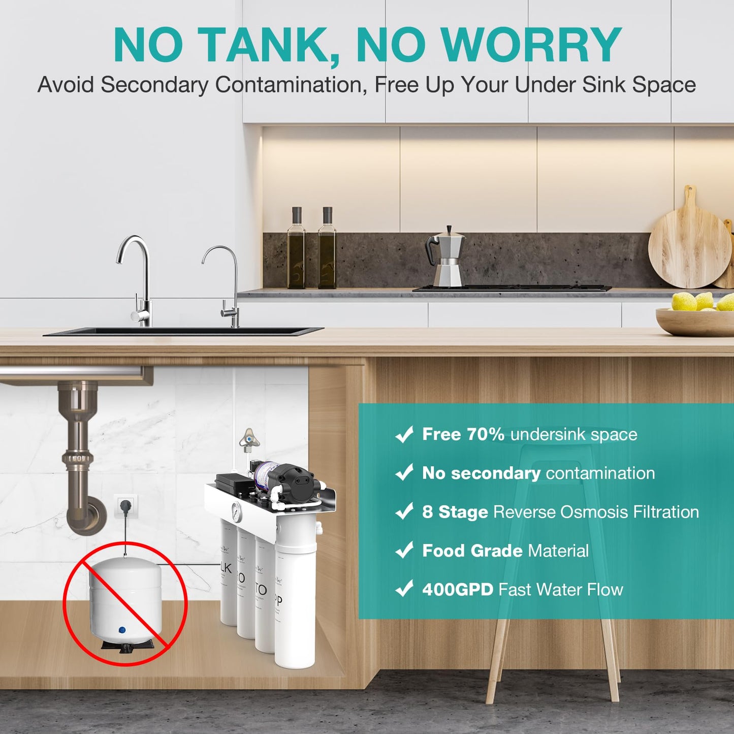SimPure T1-400ALK Alkaline UV Reverse Osmosis System, NSF/ANSI 58 Certified, Tankless RO Water Filter System 400 GPD, pH+ Remineralization Water Filtration Under Sink, BPA Free, Built-in Pump