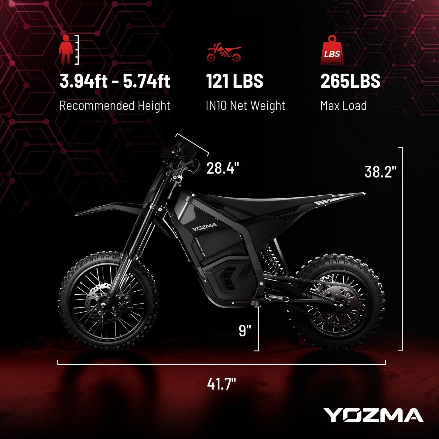 Yozma IN10 Electric Dirt Bike, 2600W 40MPH Electric-Motorcycle with 48V/23AH Battery Ebike, Full Hydraulic Brakes and Suspensions Mountain Off-Road E Dirt Bike, for Teens & Adults