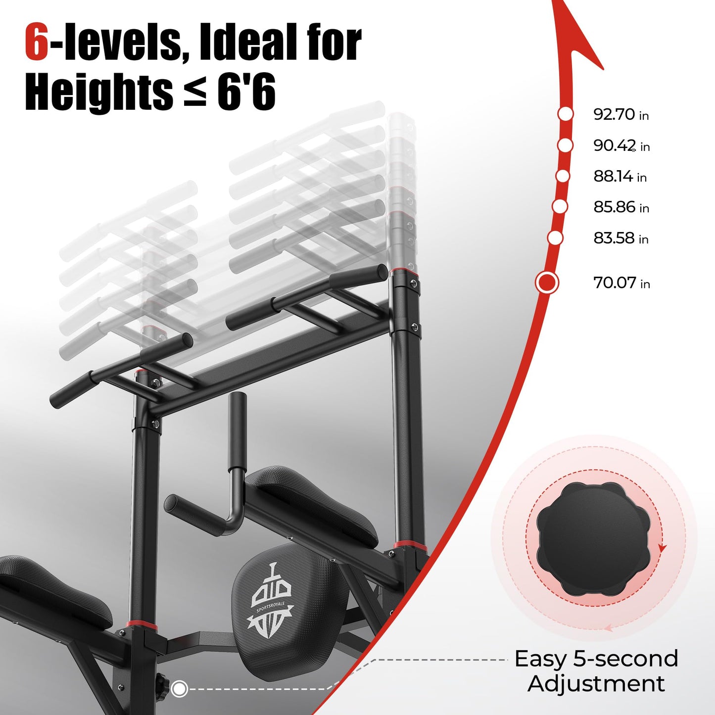 SPORTSROYALS PT2 Power Tower Pull Up Bar Station, 450LBS Stable Pull Up Dip Station for Home Gym Strength Training Equipment | FED Fitness
