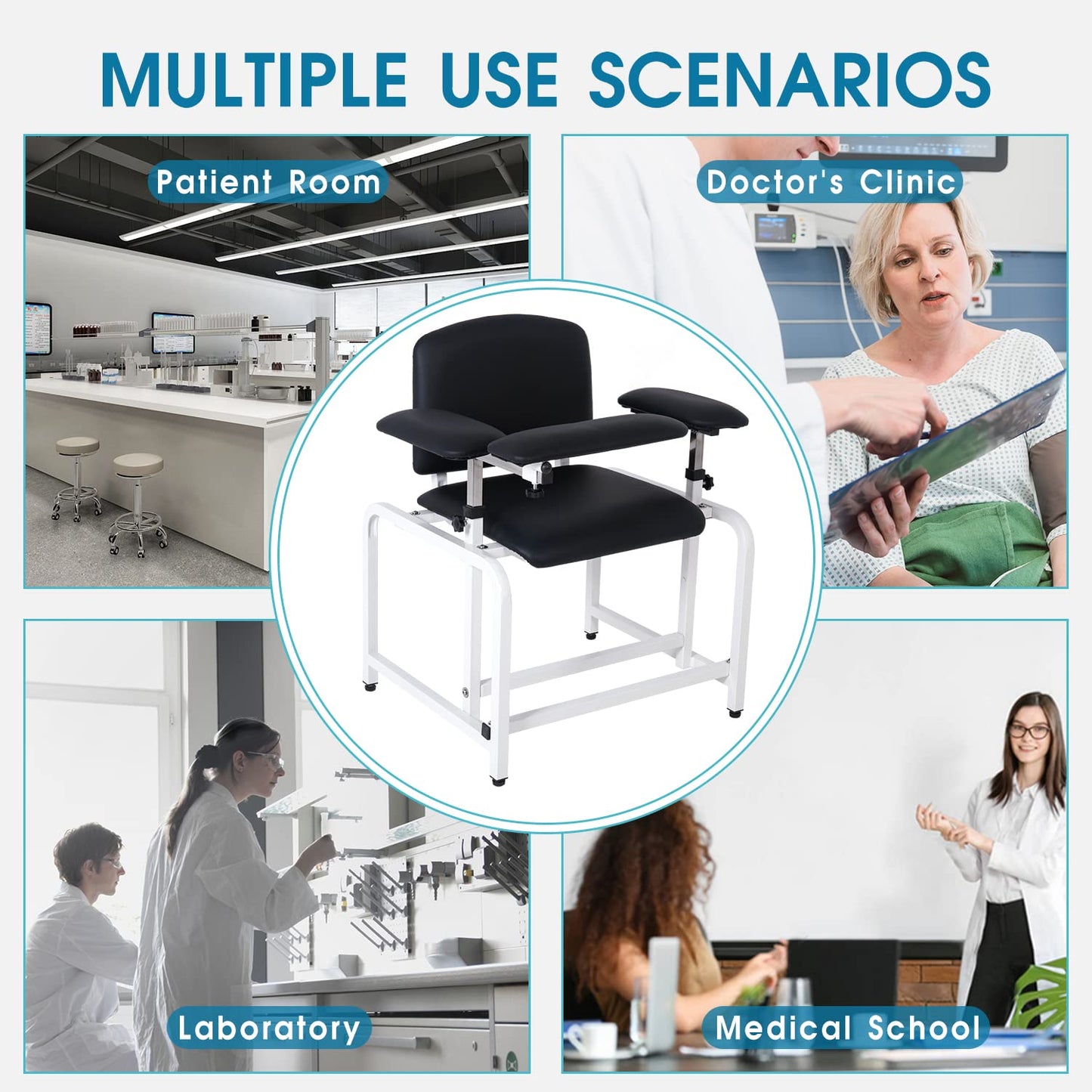 COOLWAVE Extra Thick Padded Phlebotomy Chair with Arms Black