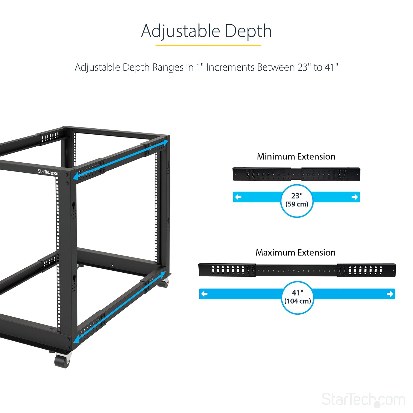 StarTech 42U 4-Post Server Rack, 19in Open Frame Rack with 40in (101cm) Mounting Depth and 1323lb (600kg) Weight Capacity, Mobile or Floor Mount IT Rack