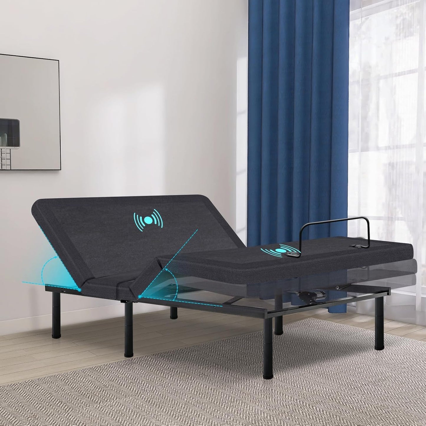 Vipbear Full Adjustable Bed Frame with Massage,Bed Base with Thickened Frame,Voice Control, Wireless Remote, Head and Foot Lift, Anti-Snore/0 Gravity, Under-Bed Light, Electric Beds