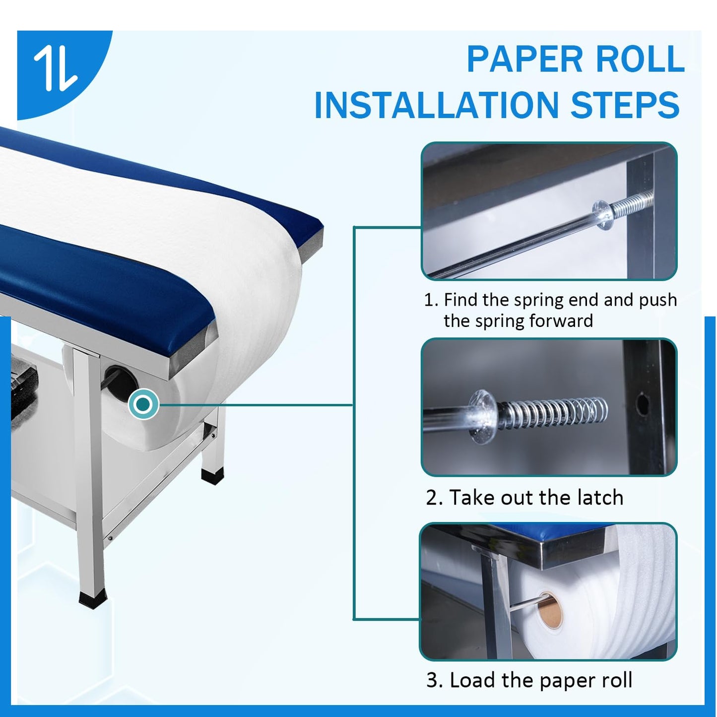 Adjustable Patient Treatment Table，Doctor Bed with Folding Legs is stable and durable，Folding Medical Exam Table holds 500 lbs，for Clinical examination table、Massage Table、Spa Beds、Beauty (blue)