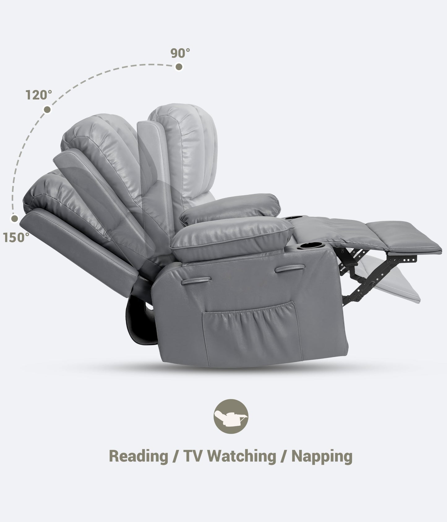 GarveeHome Oversized Recliner Chairs with Heat and Massage, Lazy Recliner Chair for Adults- Manual Chair with Cup Holder for Living Rooms, Bedrooms and Nurseries (Coffee)