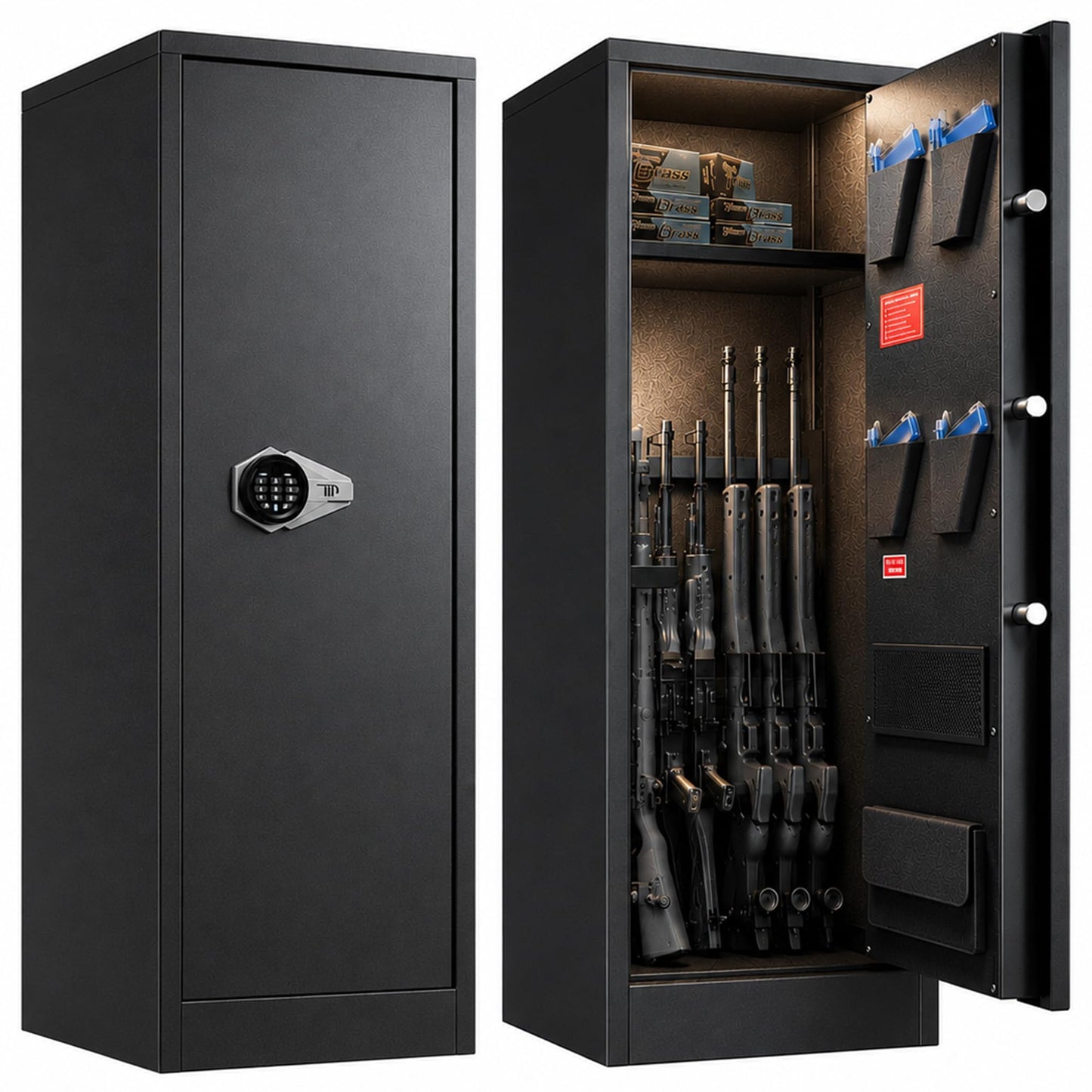 Marcree 8-10 Gun Safe for Rifles & Pistols, Quick Access Rifle Safe with Dual Alarm, Mute Mode, Adjustable Shelves & Pistol Pockets, Gun Cabinet for Shotguns