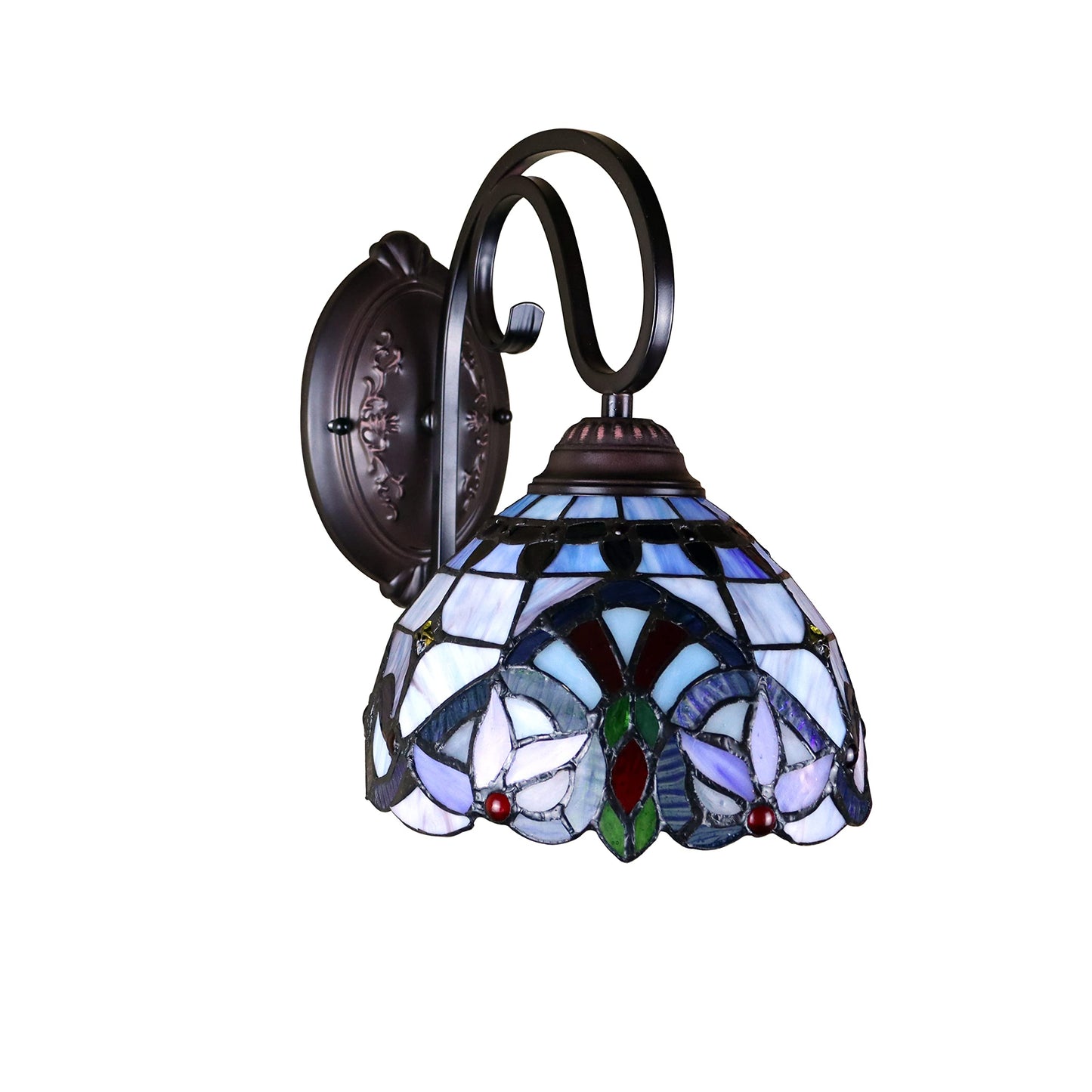 Chloe Lighting Wall Sconce Victorian Tiffany-Style 1 Light 8in Wide Blackish Bronze Multicolor Glass Model CH3T381VB08-WS1