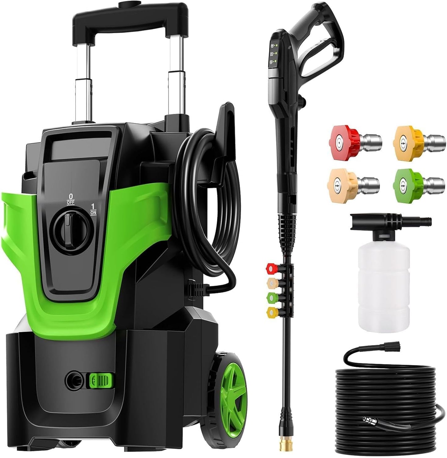 5000PSI Electric Pressure Washer, 4.0GPM Heavy Duty Power Washer, 3-Speed Adjustable Power Cleaner with 2-Stage Pull Rod, 4 Nozzles and 500ml Soap Bottle,for Car/Home/Fences, Green