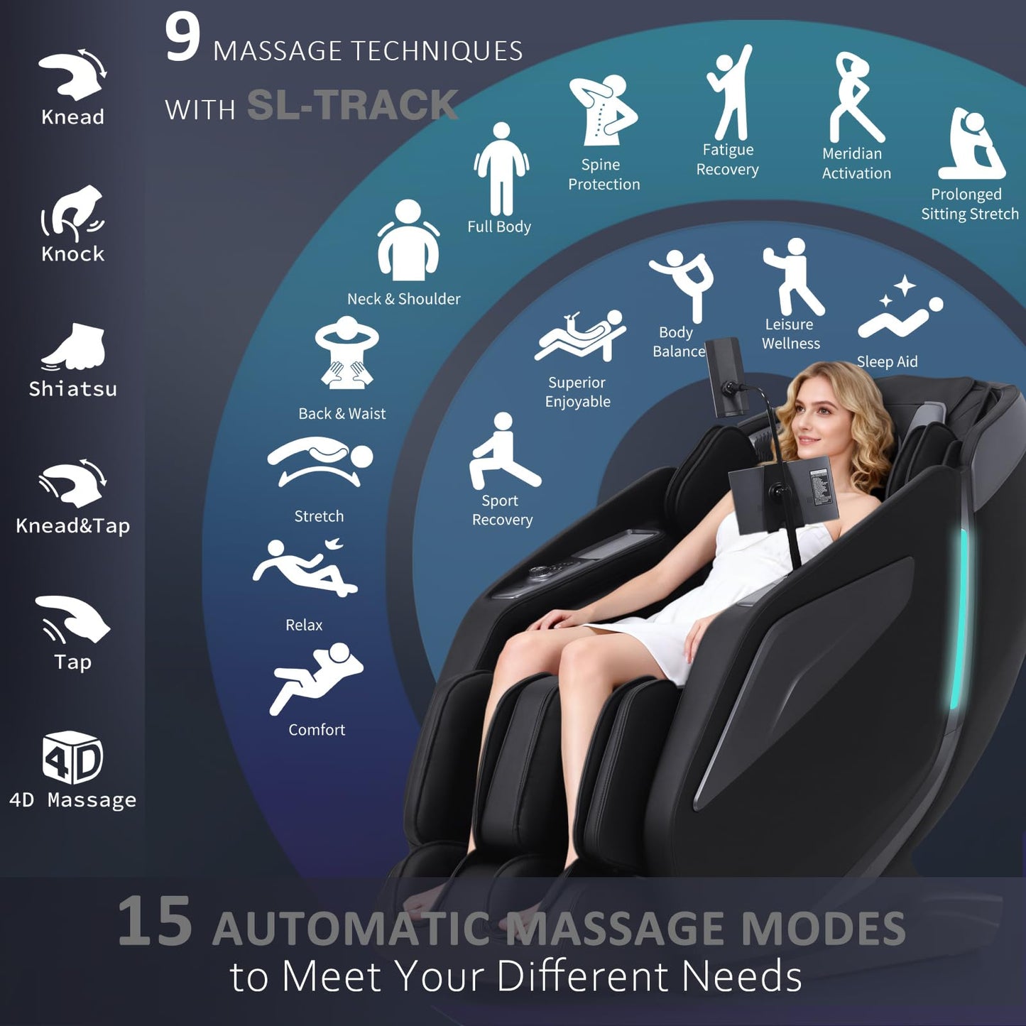 4D Massage Chair Full Body Zero Gravity Heated Recliner with Body Scan, 55" SL-Track & Stretch, 40 Airbags - Shiatsu, Knead, Foot Rollers, Voice & APP Control, 15 Auto Modes & 9 Techniques (Black)