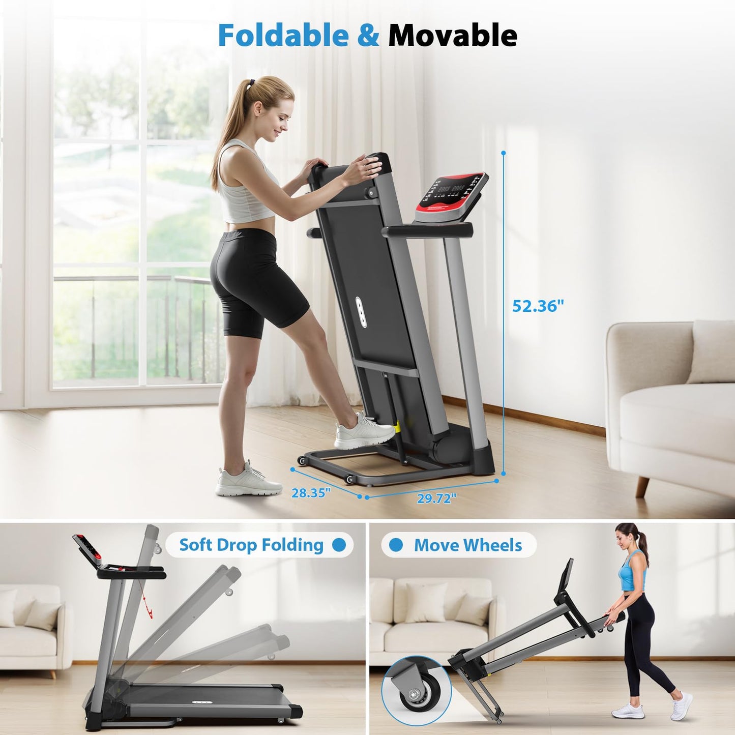 CIIHI Treadmill with Auto Incline - 450 LBS Capacity 15% Auto Incline Treadmill for Home, 0.5-10 MPH Foldable Running Machine with 47.2”x18.1” Belt, APP, Speaker, Speed & Incline Quick Button