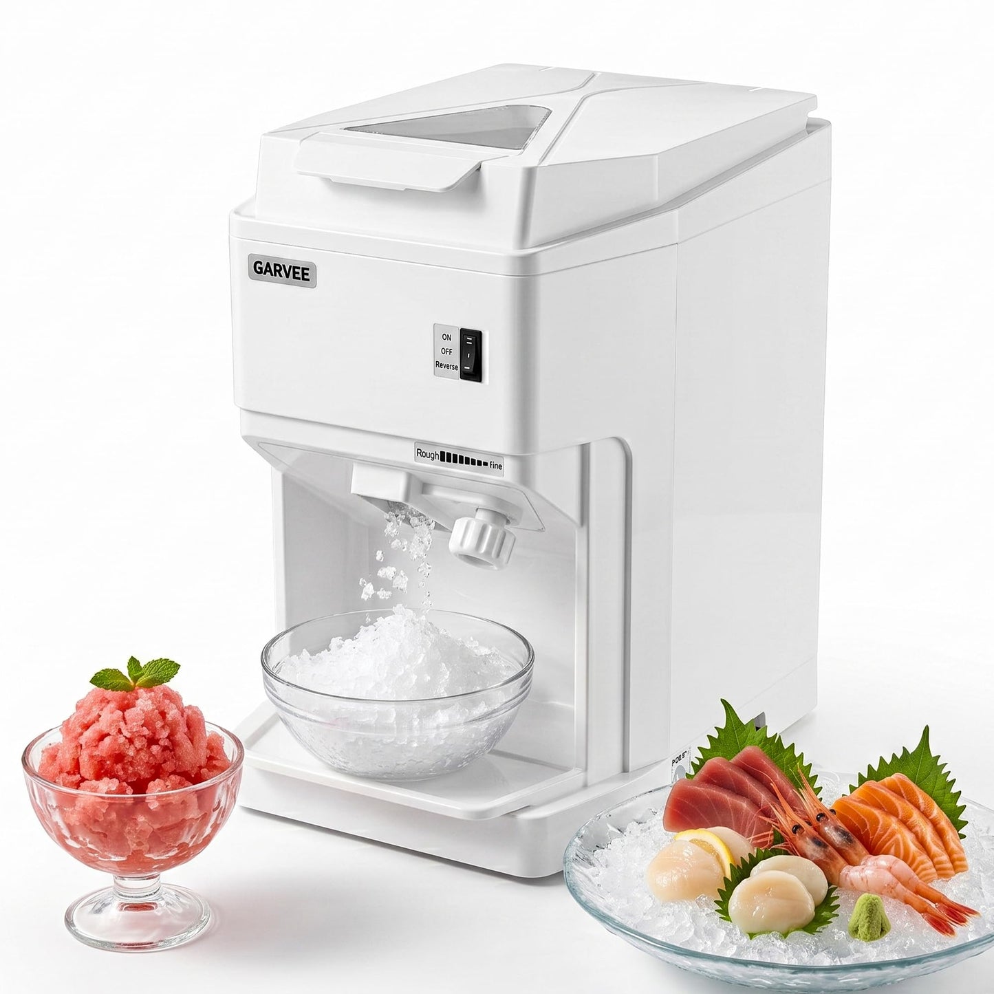 Commercial Shaved Crusher Ice Machine, 300LB/H Snow Cone Machine with 6L Storage Box, Ice Texture Control, 500W 500RPM Electric Snow Cone Maker for Home, Bars, Cafes, Parties, White
