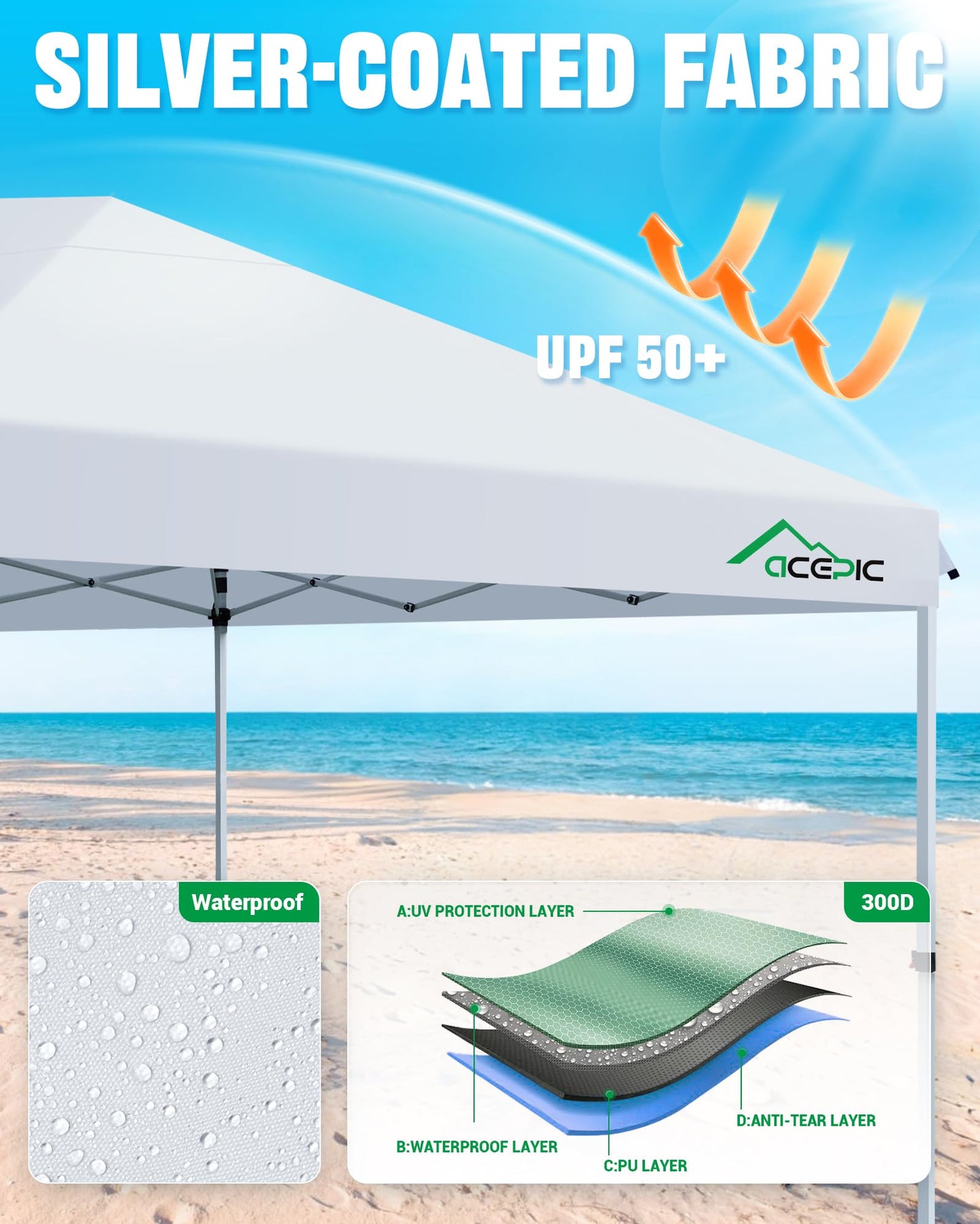 Acepic 10x20 Pop Up Canopy Tent with 6 Removable Sidewalls, One-Push Center Lock Design, Commercial Grade Waterproof Party Gazebo, UV Protection Outdoor Event Shelter with Church Windows, White