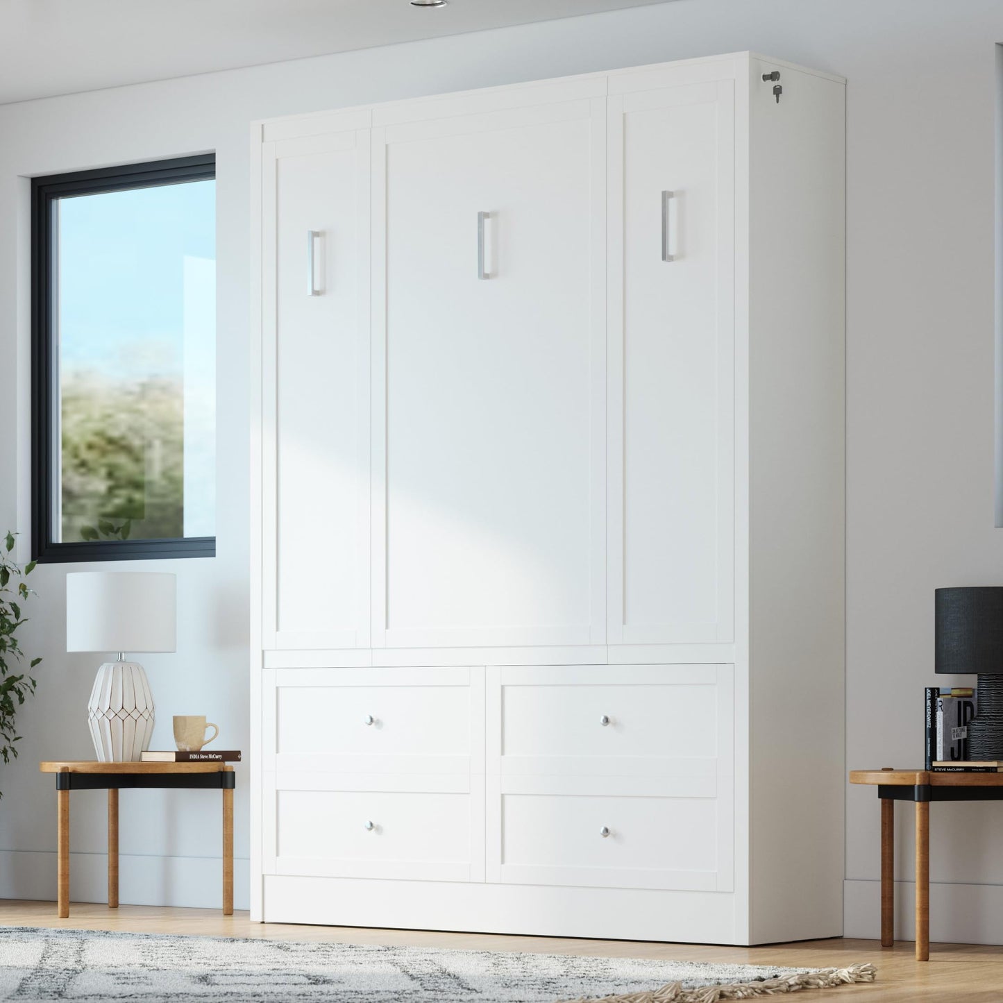 Xtraroom Azores Queen Murphy Bed | Engineered and Solid Wood Construction - No Melamine Used | Smooth Painted Finish | Queen Size Murphy Bed Cabinet | Wall Bed