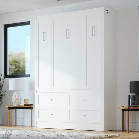 Xtraroom Azores Queen Murphy Bed | Engineered and Solid Wood Construction - No Melamine Used | Smooth Painted Finish | Queen Size Murphy Bed Cabinet | Wall Bed
