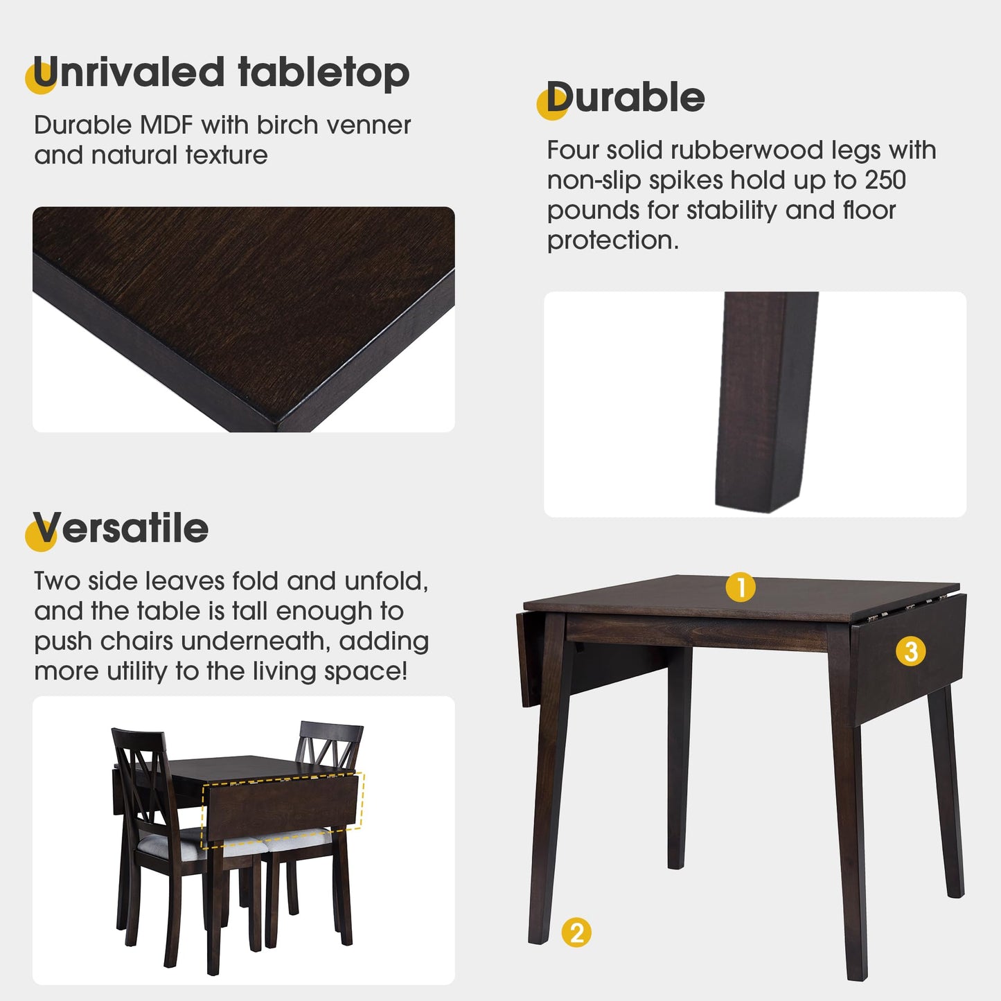 Merax Wooden 29"- 45" Extendable Rectangular Dining Table with Drop Leaf, Fits up to 4, Easy Assemble Espresso