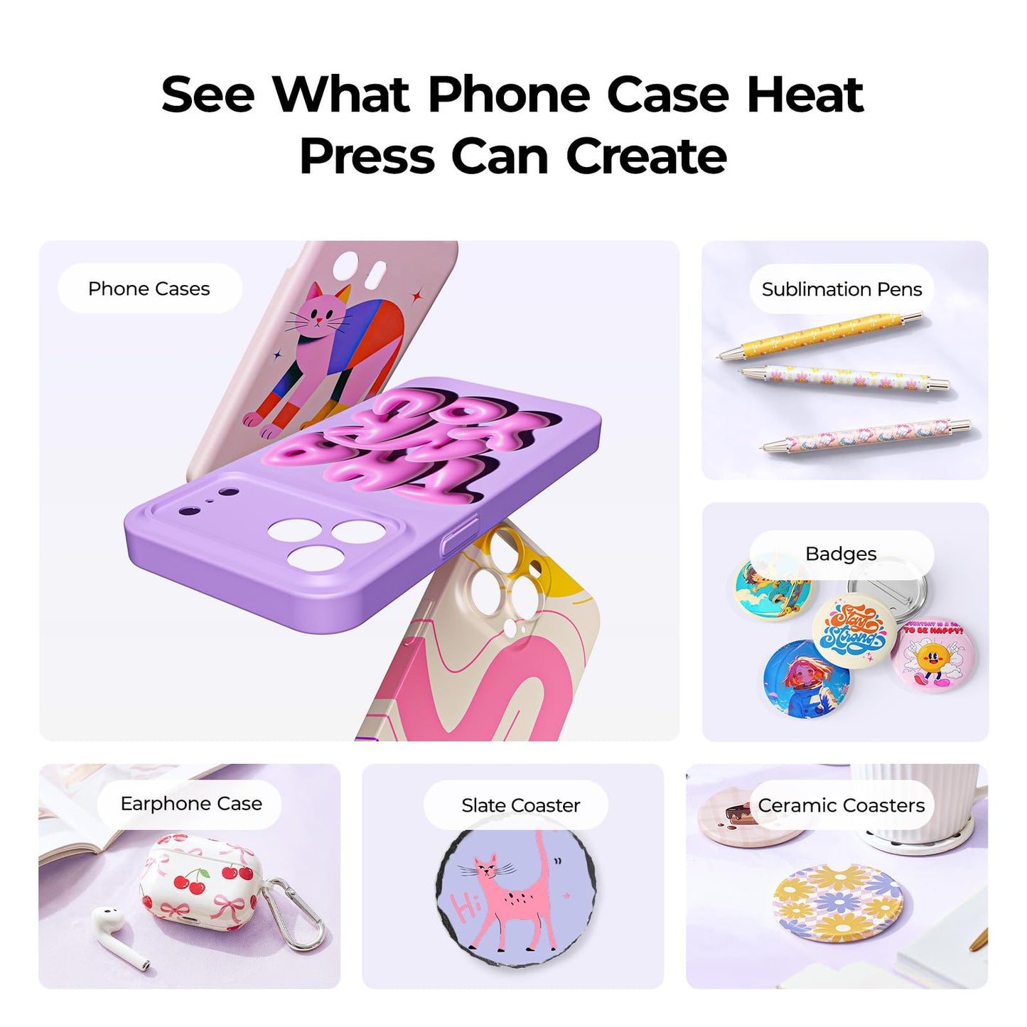 HTVRONT Phone Case Heat Press Machine Compatible with iPhone & Android - H17 Phone Case Heat Press with 3D Vacuum Heat, Precise Temperature Sublimation Phone Case Press Machine for Badges, Coaster