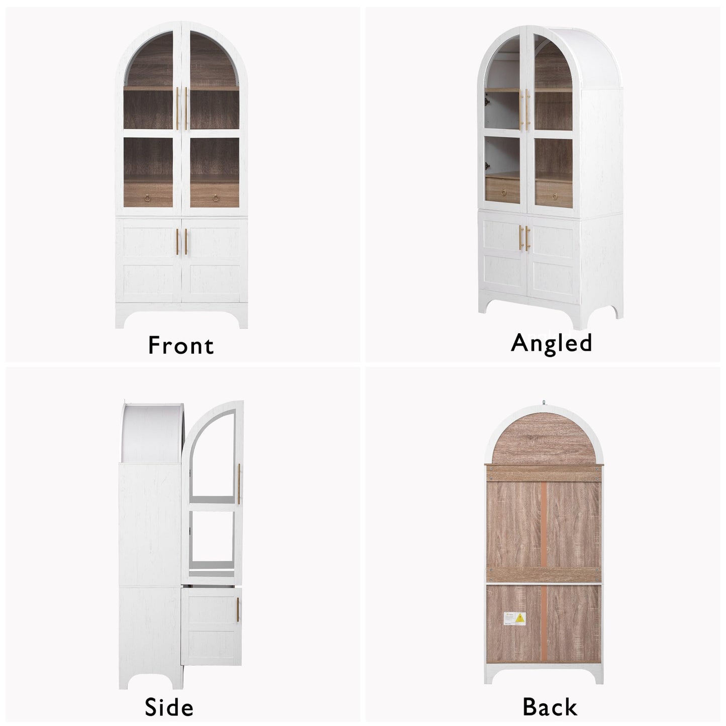 Merax 71" Farmhouse Arched Pantry Cabinet with Glass Doors & Hidden Drawer, Adjustable Shelves Storage Cupboard for Kitchen/Dining Room, White