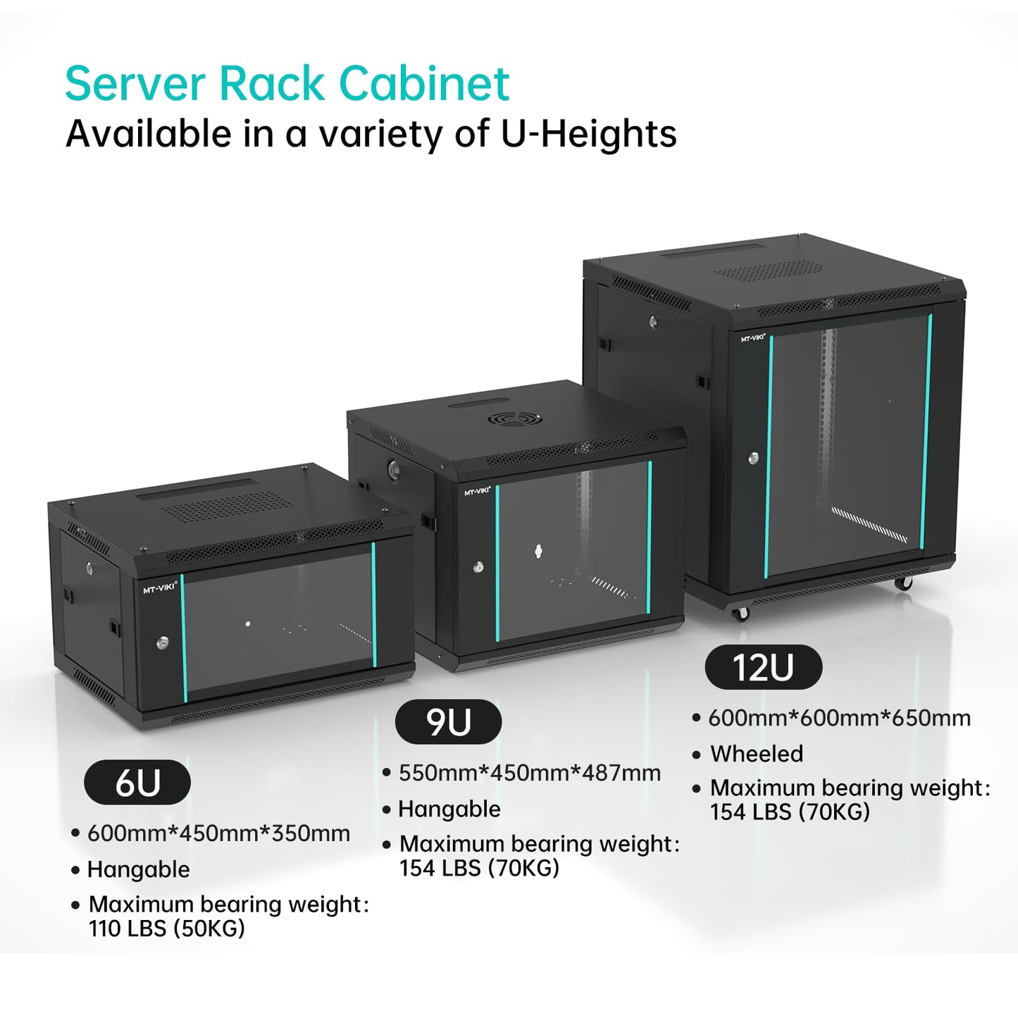 MT-VIKI 12U Server Cabinet Network Rack Vented Enclosure w/Moving Wheel, 0.8mm Thick Steel, 23.6‘’ Deep (600mm), for 19'' IT Equipment, Included 1pcs 12'' Depth Rack Shelf
