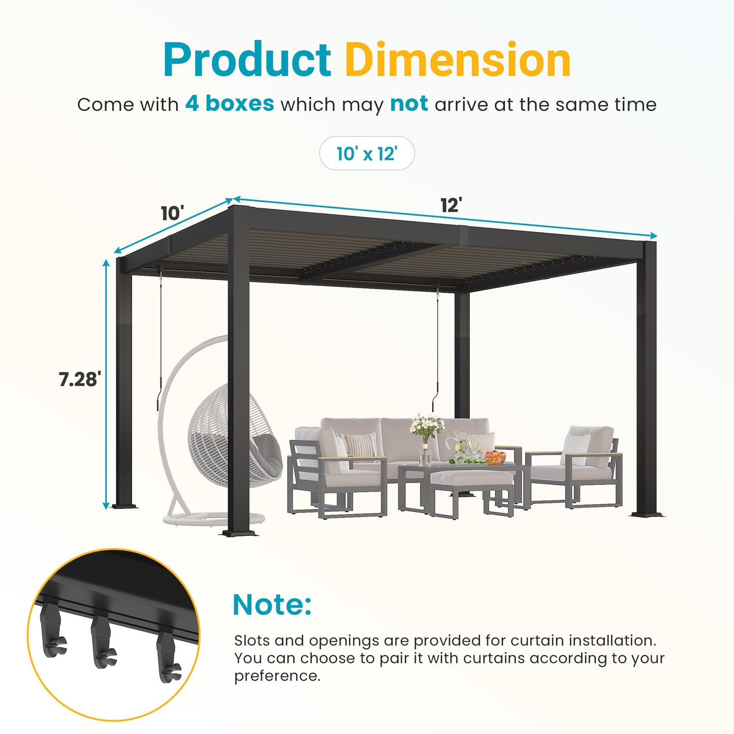 Louvered Pergola, 10' x 12' Outdoor Pergola, Metal Patio Gazebo with Adjustable Louvers Roof and Gutter System, Metal Hardtop Gazebo for Patio, Backyard, Deck, Garden, Dark Gray