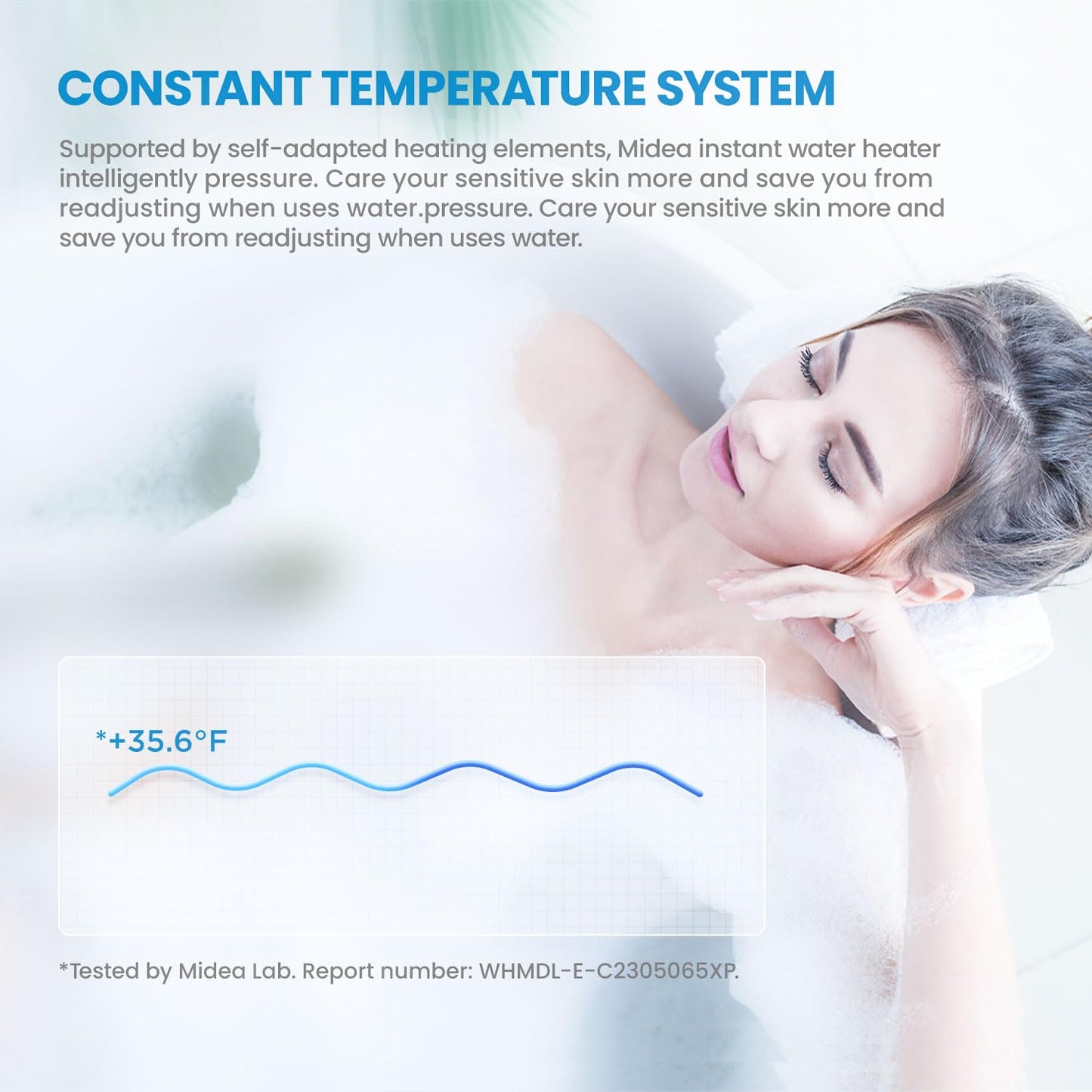 Midea 13KW Electric Tankless Water Heater, Touch Control, Wi-Fi Control, LED Display, Child Mode, 240 Volts with Automatic Power Modulation, On-demand Hot Water, White