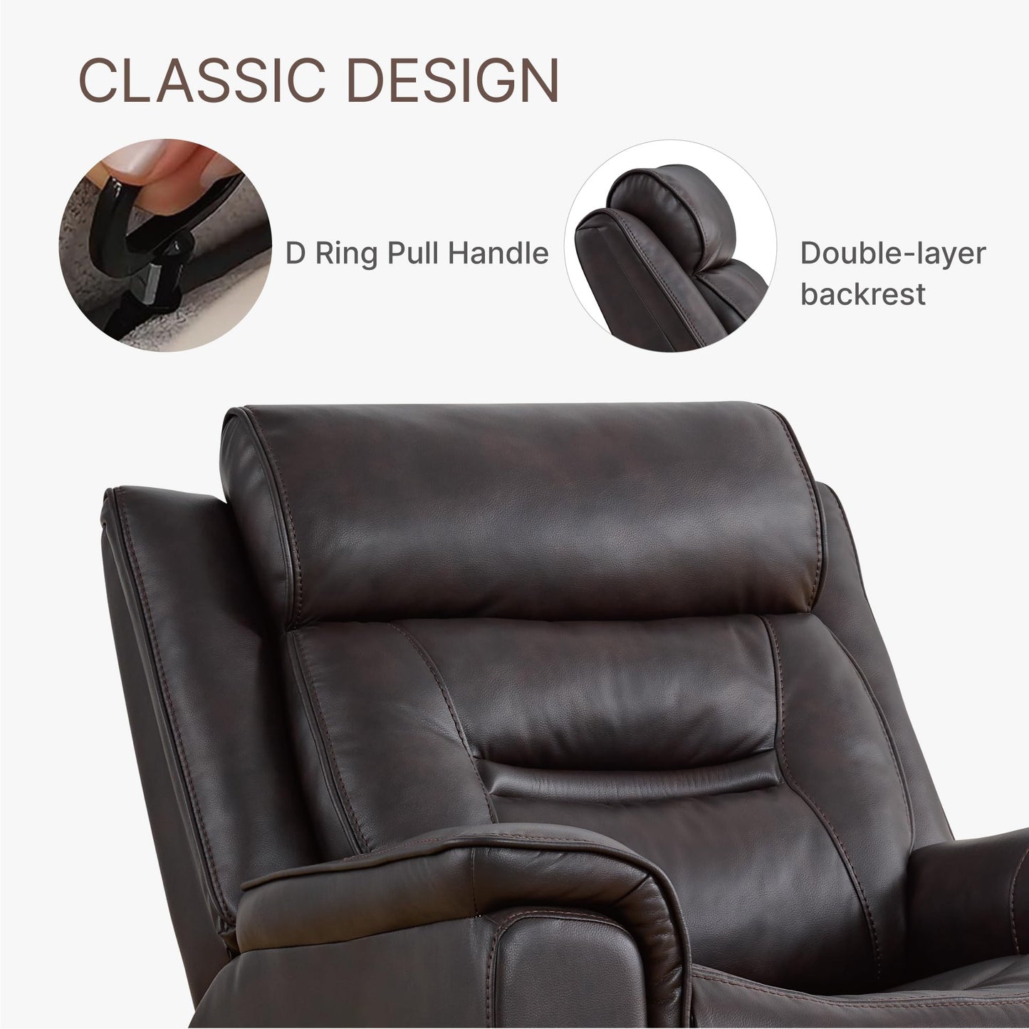 KISLOT Leather Recliner Chair, 360° Swivel Rocker Faux Leather Manual Recliner with Adjustable Backrest & Footrest Ergonomic Single Lounge Chair for Living Room, Bedroom, Home Theater