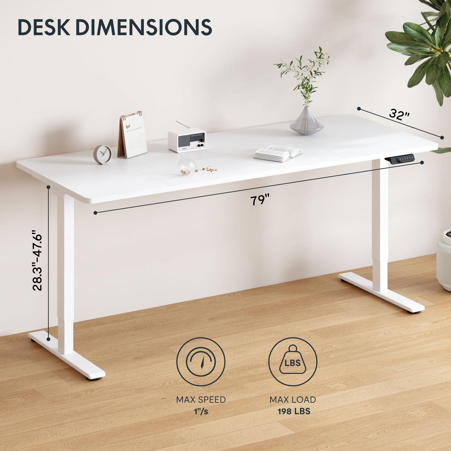 FLEXISPOT 79"x32" Large Dual Motor Electric Standing Desk, White - 198 LBS Heavy-Duty Capacity, Ideal for Home Office, Creative Studio, or Multi-Monitor Setup