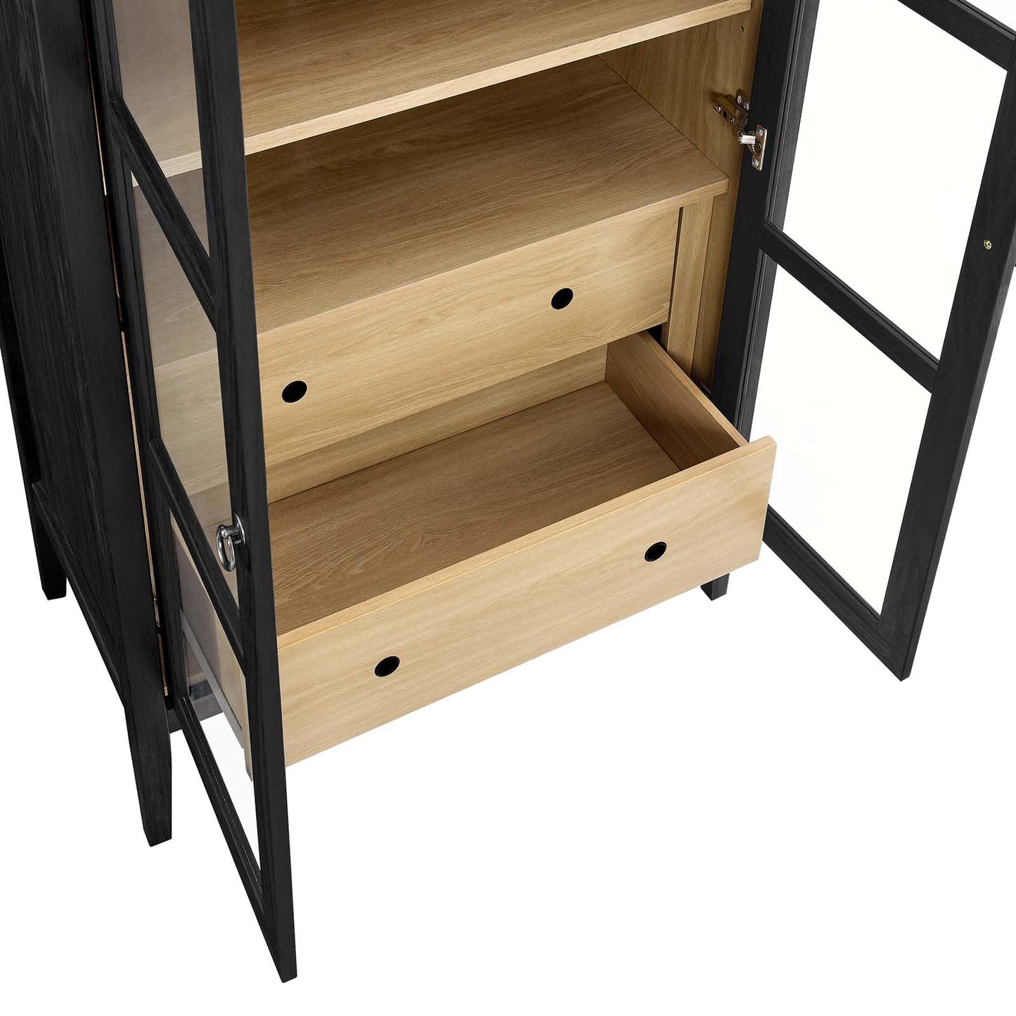 Modway Nolan Modern Farmhouse 71 Inch Tall Arched Storage Display Cabinet in Black Oak