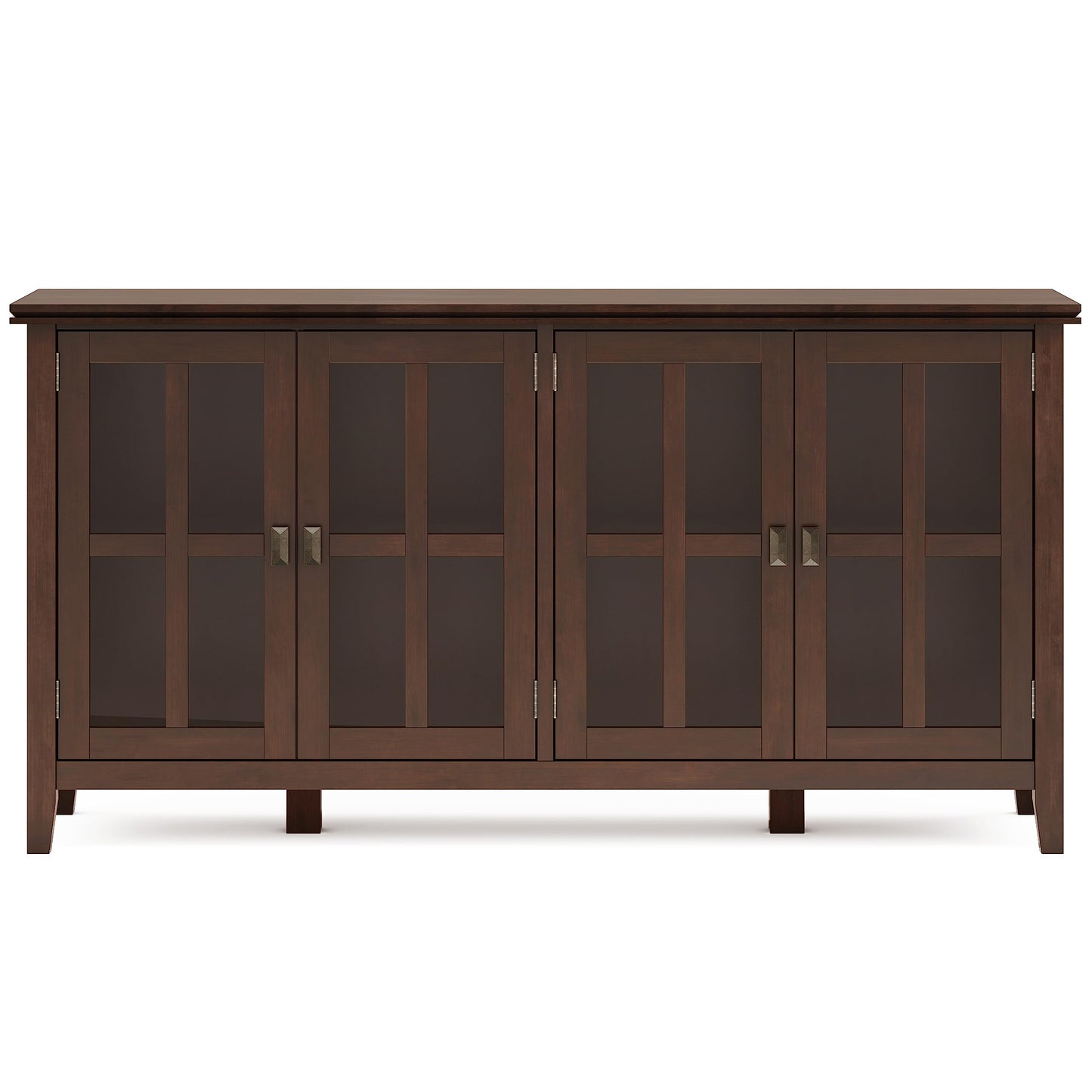 SIMPLIHOME Artisan Storage Cabinet - 66 inch Wide Solid Wood 4-Door Sideboard Cabinet in Russet Brown, Contemporary Buffet for Living Room or Dining Room with Glass Doors and Adjustable Shelves