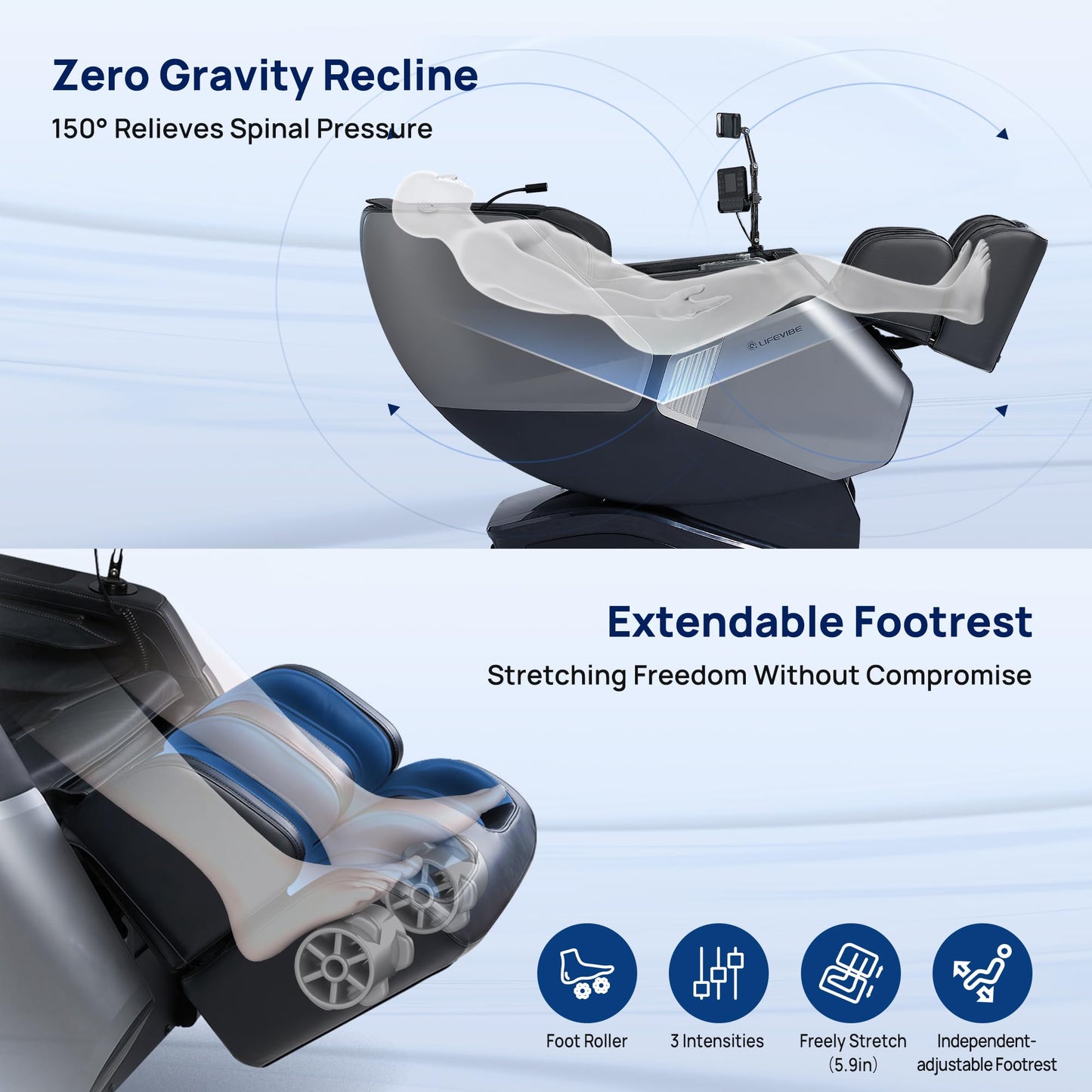 Lifevibe VAT Massage Chair Full Body VibroAcoustic Sonic Wave, SL-Track Zero Gravity Recliner with 25 Auto Modes, Smart Body Scan, Extendable Footrest, Reading Lamp, Black