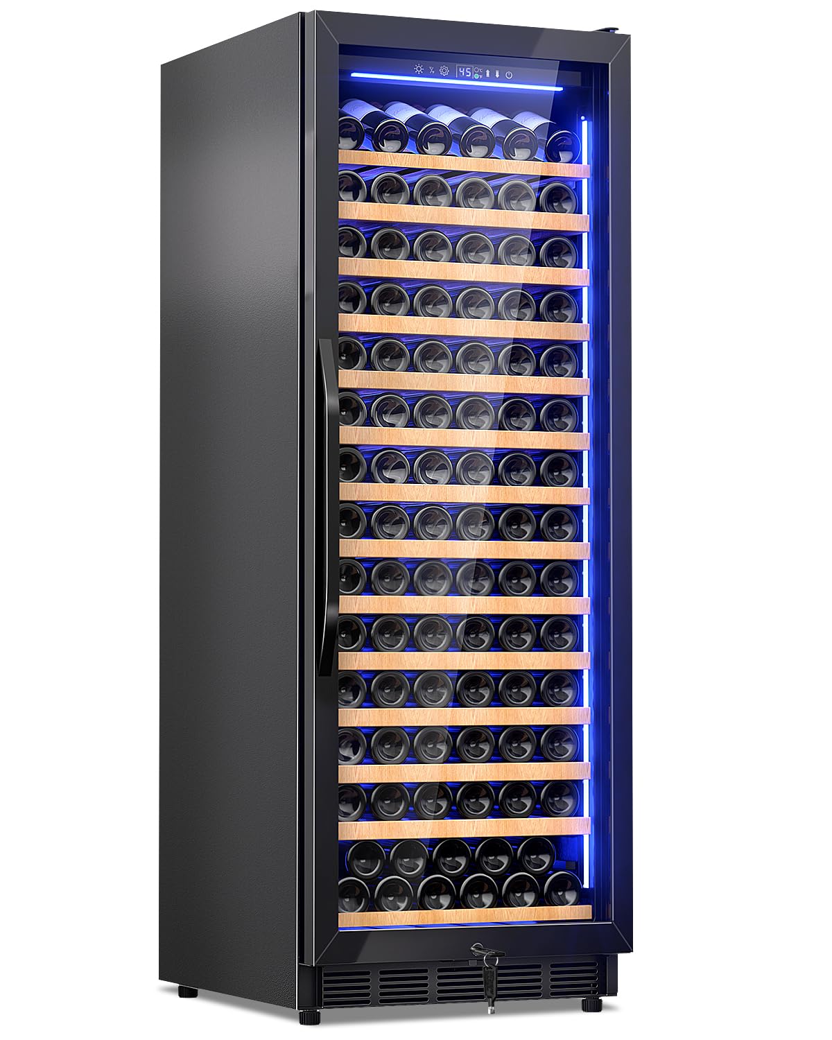 Velivi Wine Cooler-Wine Fridge with Safety Lock Freestanding/Built in 24 Inch Wide Large Wine Refrigerator for 154 Bottles,Cellar Chiller Low Noise, Fast Cooling, Black