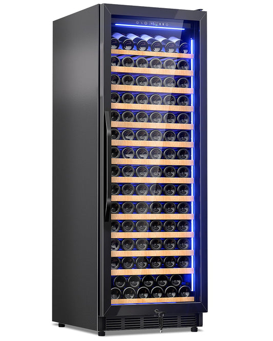 Velivi Wine Cooler-Wine Fridge with Safety Lock Freestanding/Built in 24 Inch Wide Large Wine Refrigerator for 154 Bottles,Cellar Chiller Low Noise, Fast Cooling, Black