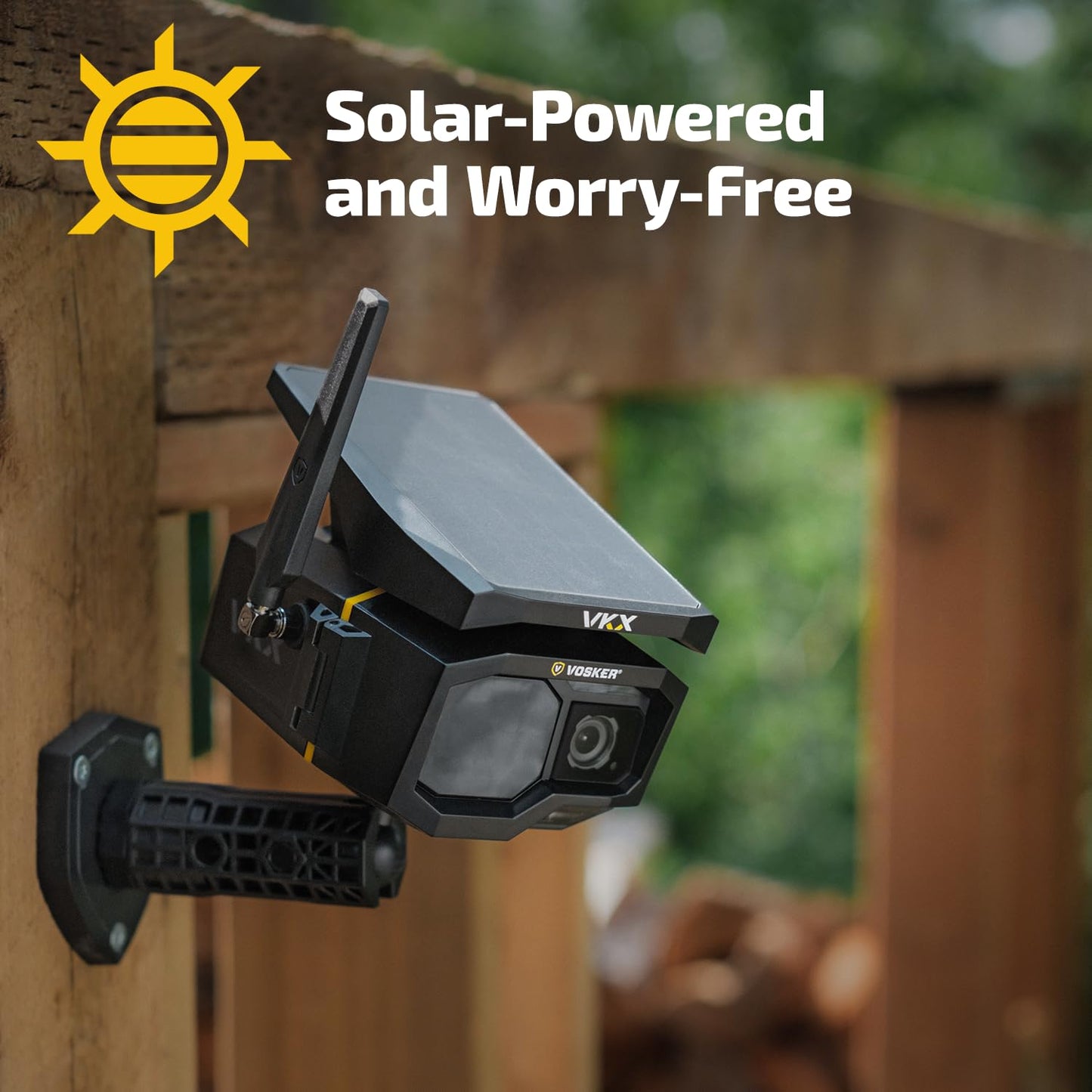 Vosker VKX Solar Powered 4G-LTE Outdoor Cellular Security Camera - No WiFi Needed, Motion Activated, Night Vision, SIM Card Included, On-Demand Mode - 15s Video Clips, IP65 Weather-Resistant