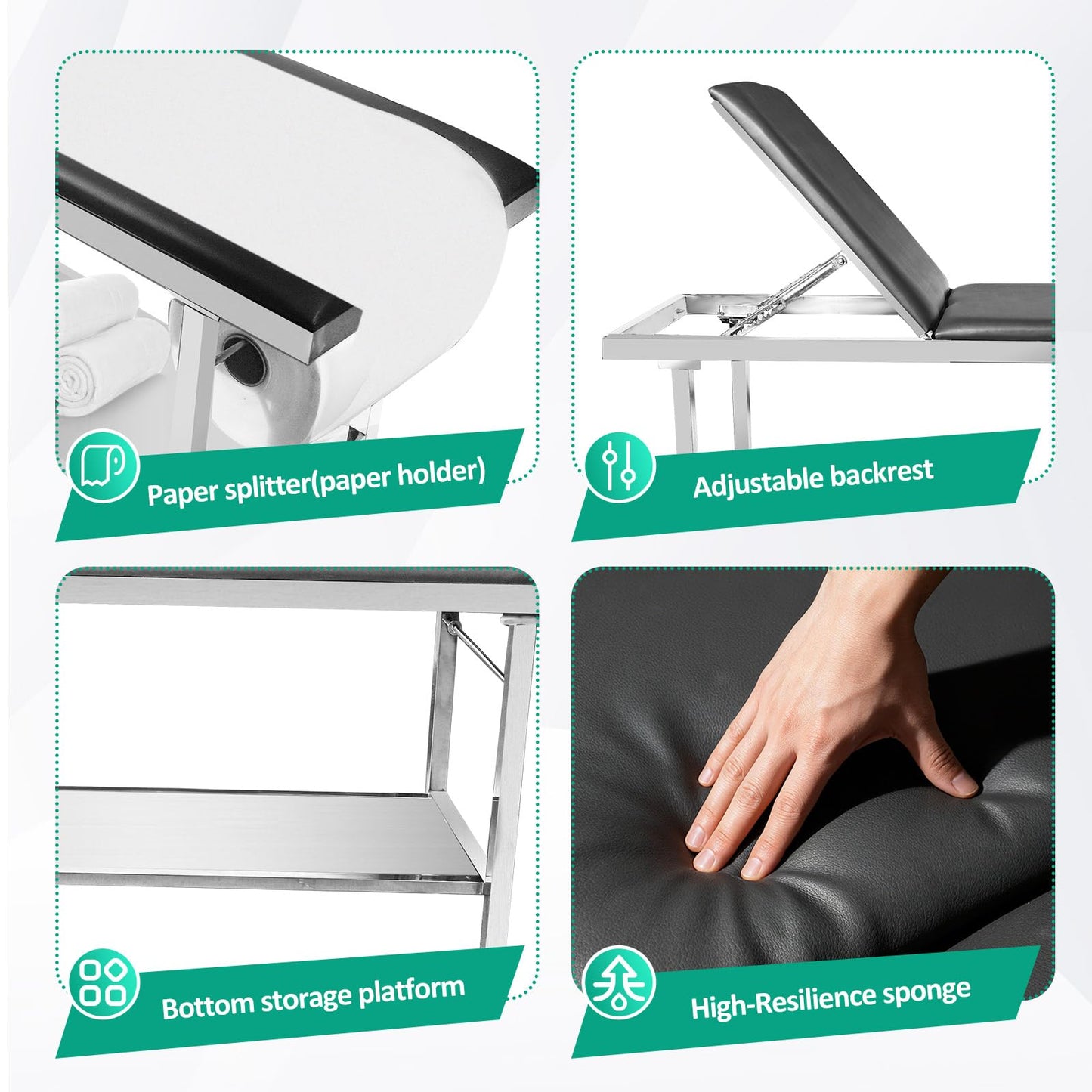 FAFAGLGL Adjustable Patient Treatment Table，Doctor Bed with Folding Legs is Stable and Durable，Folding Medical Exam Table Holds 500 lbs，for Clinical Examination 、Massage Table、Spa Beds、Beauty