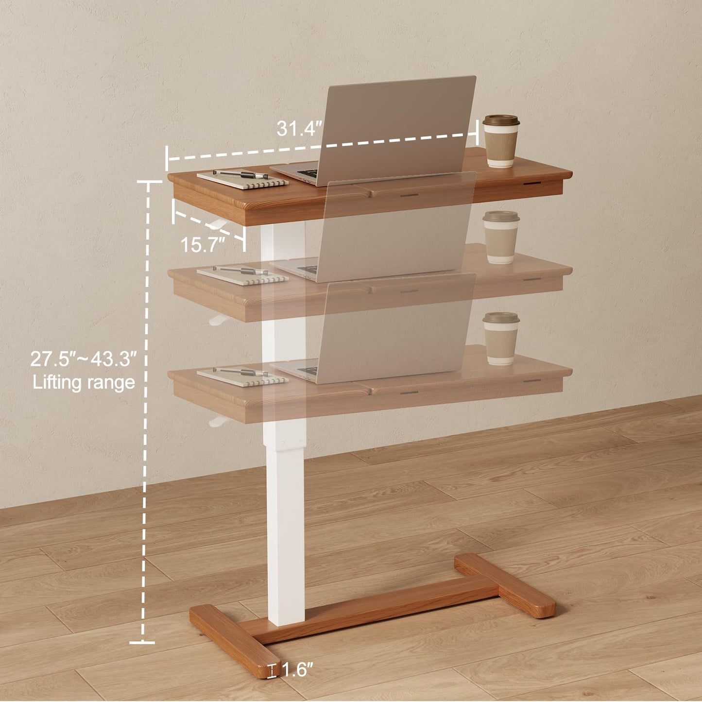 Muwuele Solid Wood Overbed Bedside Table with Wheels, Adjustable Medical Tilt Top Hospital Bed Table Over The Bed, Rolling Laptop Desk, Mobile Standing Desk for Hospital and Home Use (Walnut)