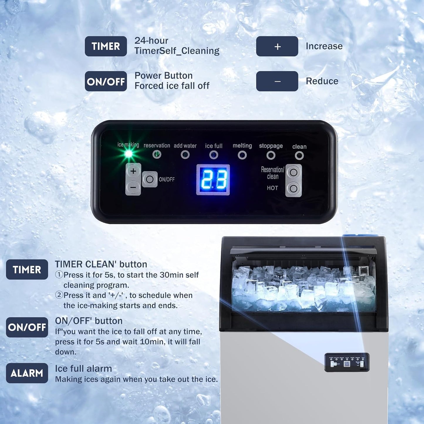 GarveeHome Ice Maker Machine, Stainless Steel Under Counter 200 LB/24h Commercial Ice Maker with 55 LBS Storage Capacity, 90 Ice Cubes for Home, Bar, Restaurant, Outdoor Activities