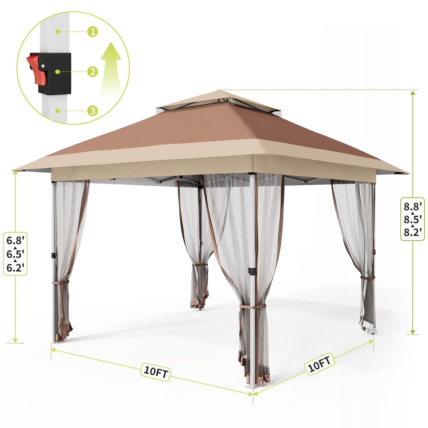GarveeHome 10X10 Ft Instant Pop-Up Gazebo - Modern Waterproof Canopy Tent with Mosquito Netting & Sidewalls, All-Weather Outdoor Shelter for Patio, Garden, Backyard, Party - Includes Wheeled Carry Bag