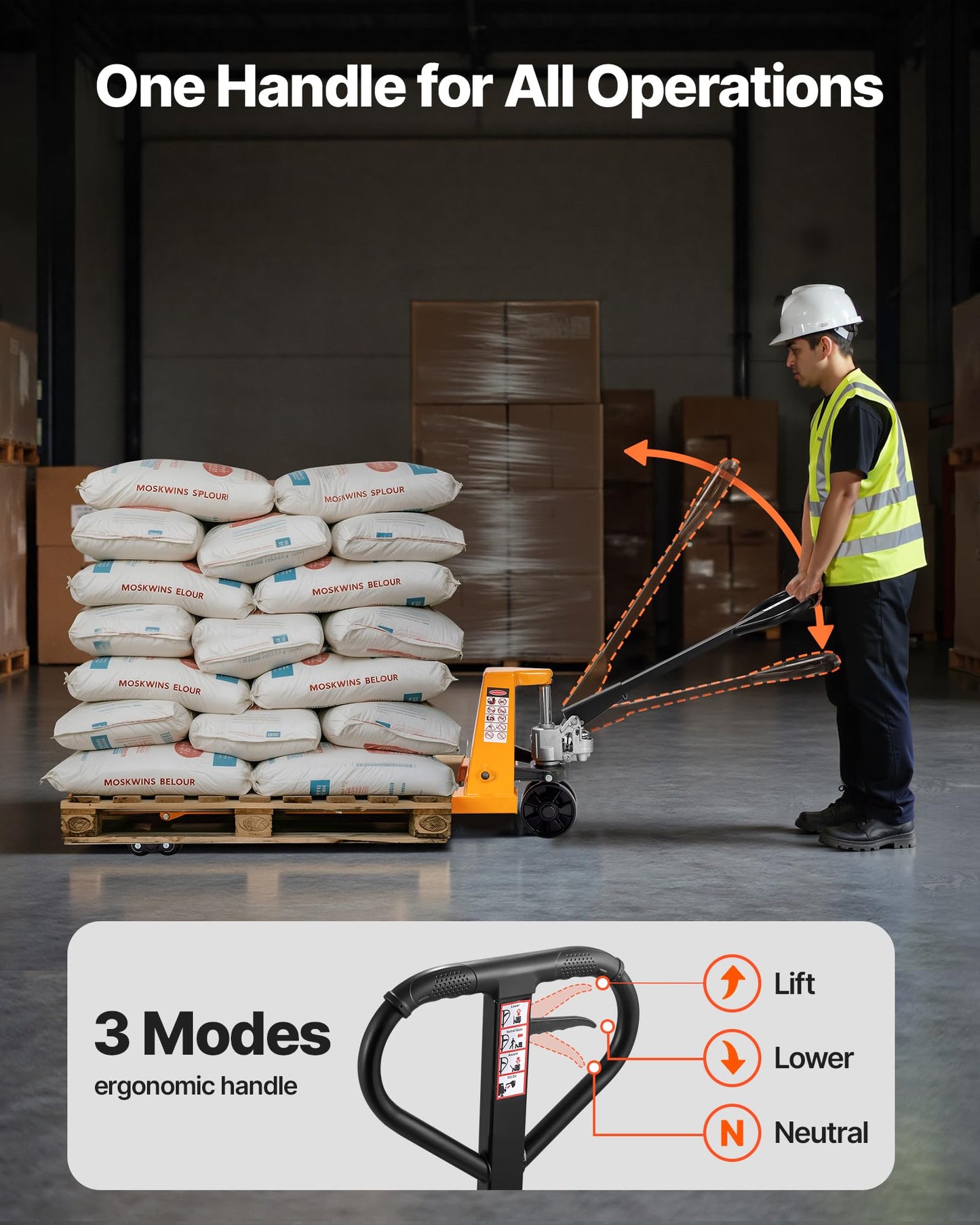 VEVOR Pallet Jack, 5500 lbs Load Capacity, Manual Pallet Truck with 48L x 27W Inch Forks for Material Handling, 3.35-7.1 Inch Fork Lift Height Range, Suitable for Warehouse, Supermarket, Manufacturing