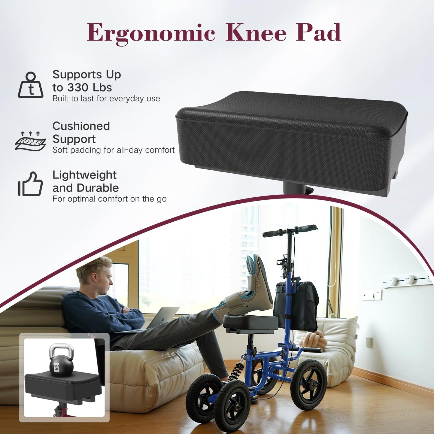 Fvzzin All Terrain Knee Scooter for Adults, Foldable Rolling Knee Scooter with DIY Stickers & Shock Absorber, Steerable Knee Walker for Broken Foot, Ankle Injuries & Surgery, Better Crutch Alternative