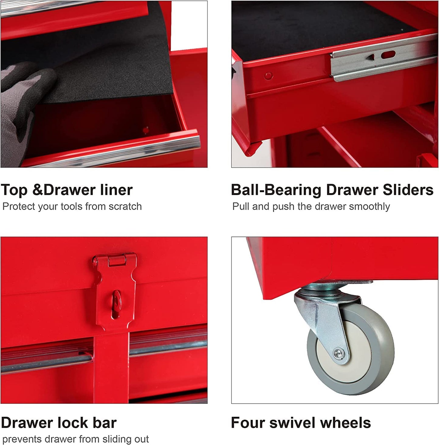 Road DAWG ATBT1204D-Red Torin Rolling Garage Workshop Tool Organizer: Detachable 4 Drawer Tool Chest with Large Storage Cabinet and Adjustable Shelf, Red